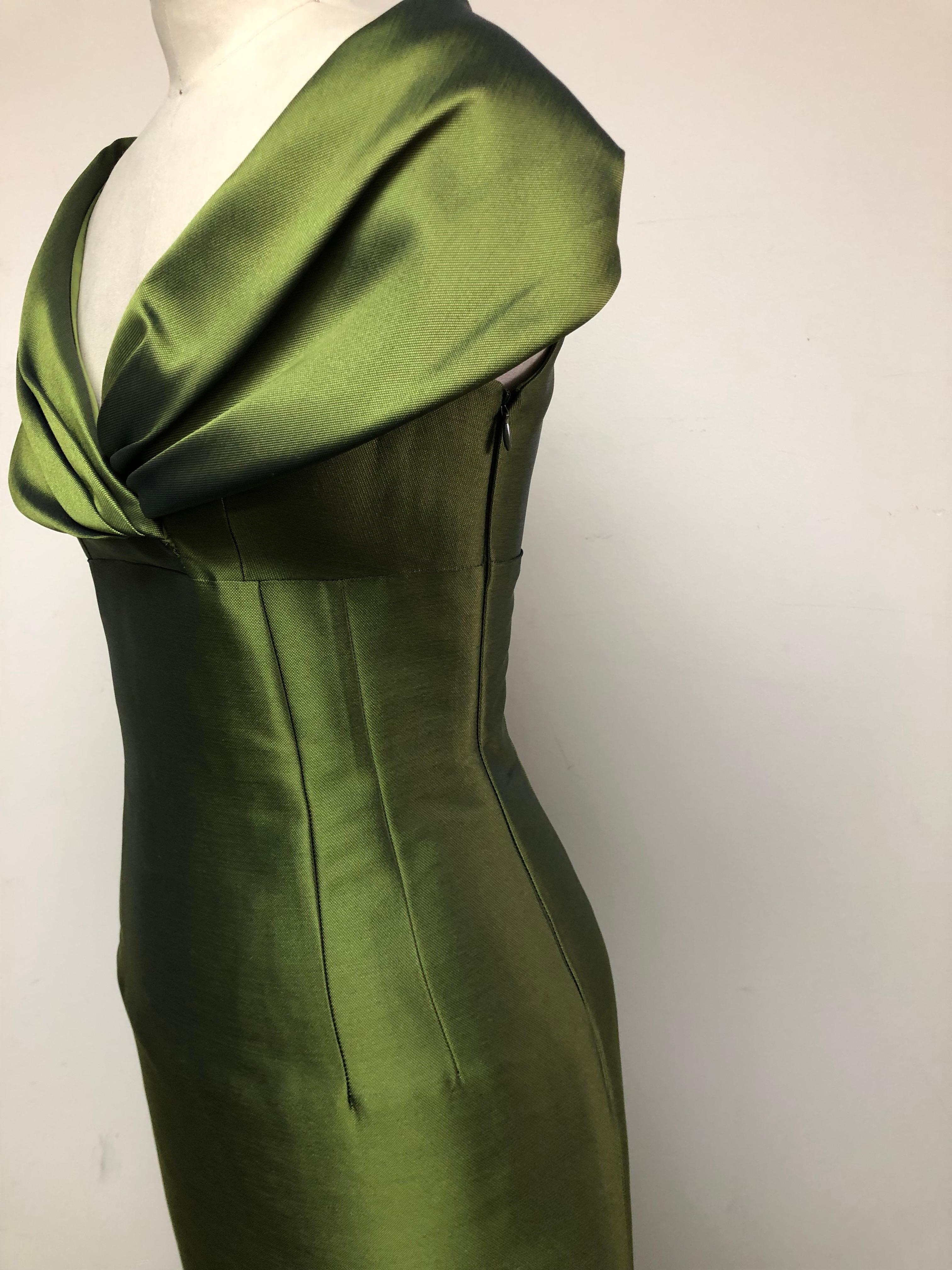 Olive Green Portrait Collar Slim Dress  1