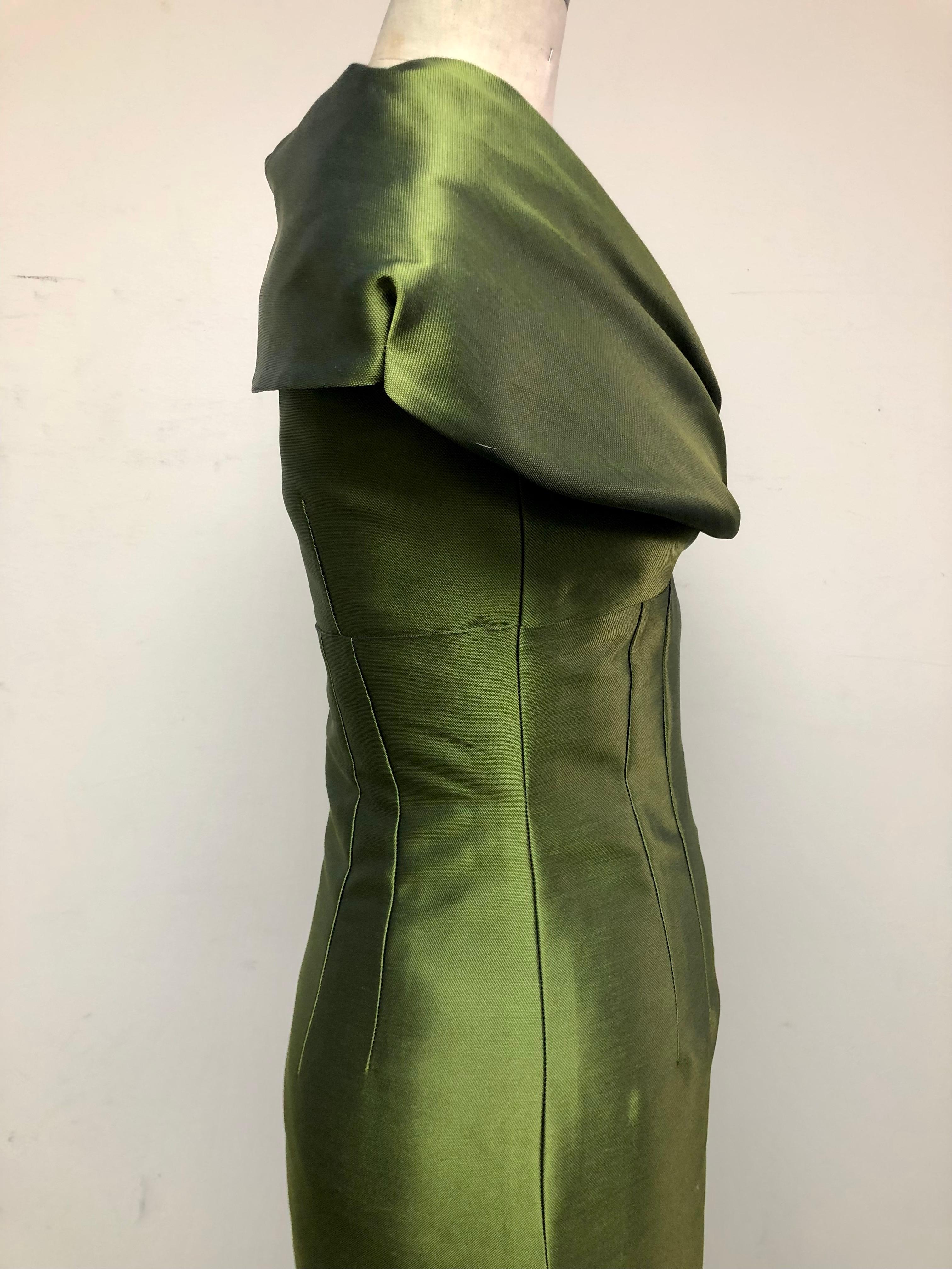 Olive Green Portrait Collar Slim Dress  3