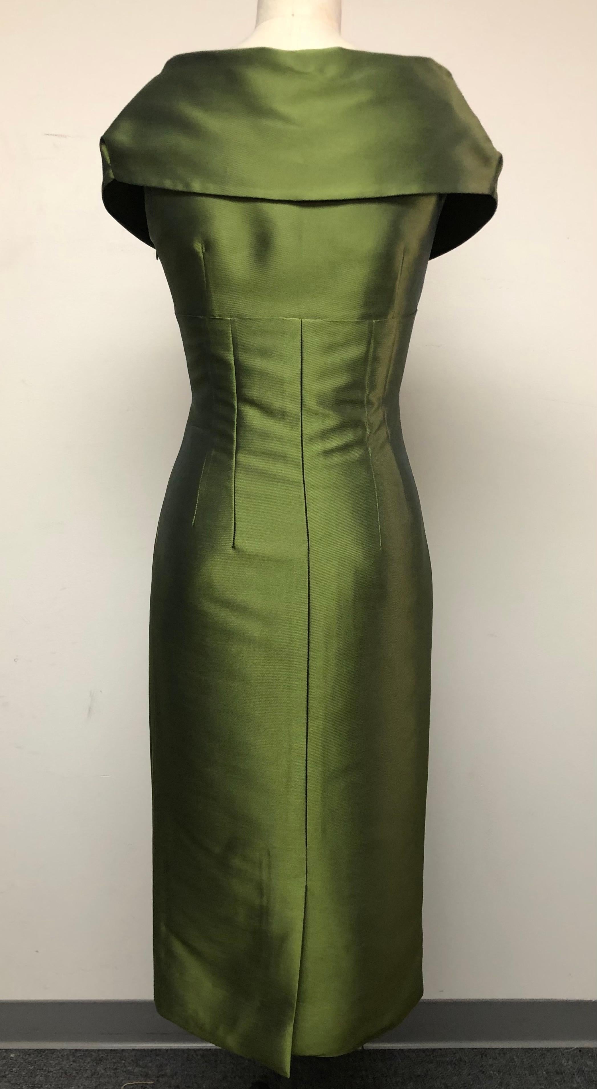 Olive Green Portrait Collar Slim Dress  4