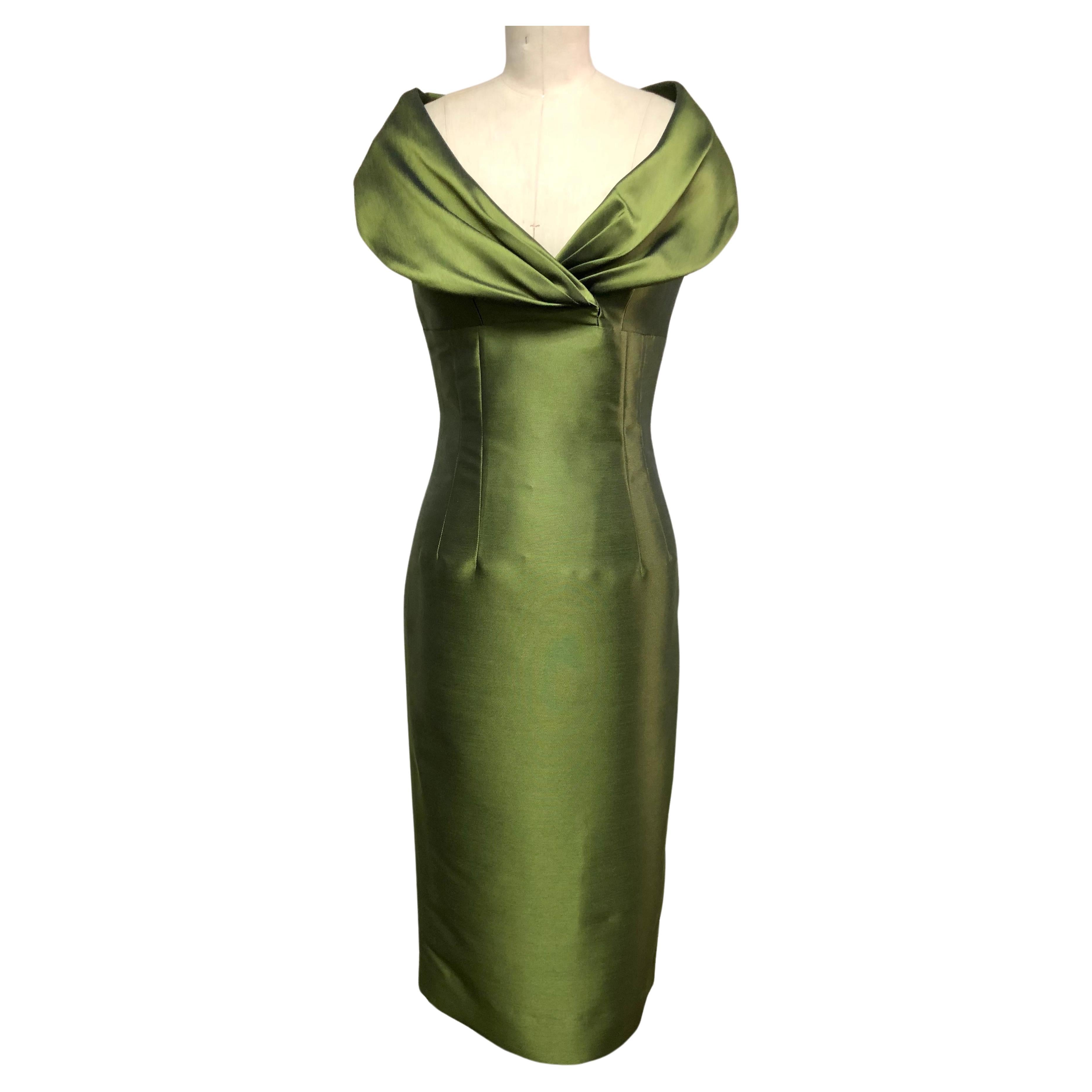 Olive Green Portrait Collar Slim Dress 
