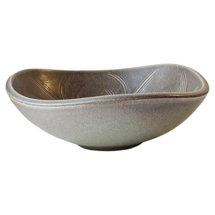 Olive Green Sgrafitto Stoneware Bowl from Lehmann Langeland, 1970s For Sale