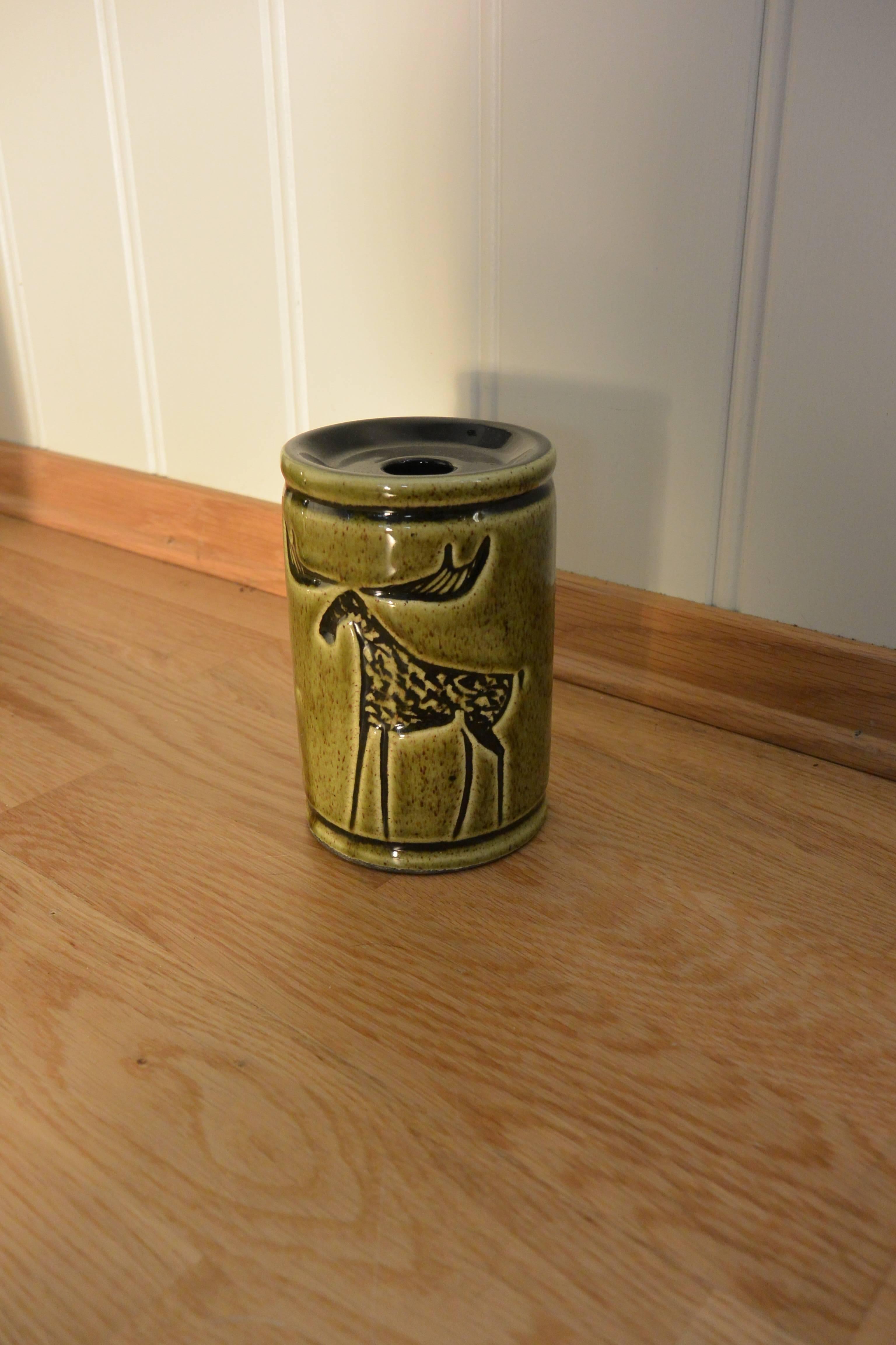 Scandinavian Modern Olive Green Stag Lamp, 1960s, AWF Norway For Sale