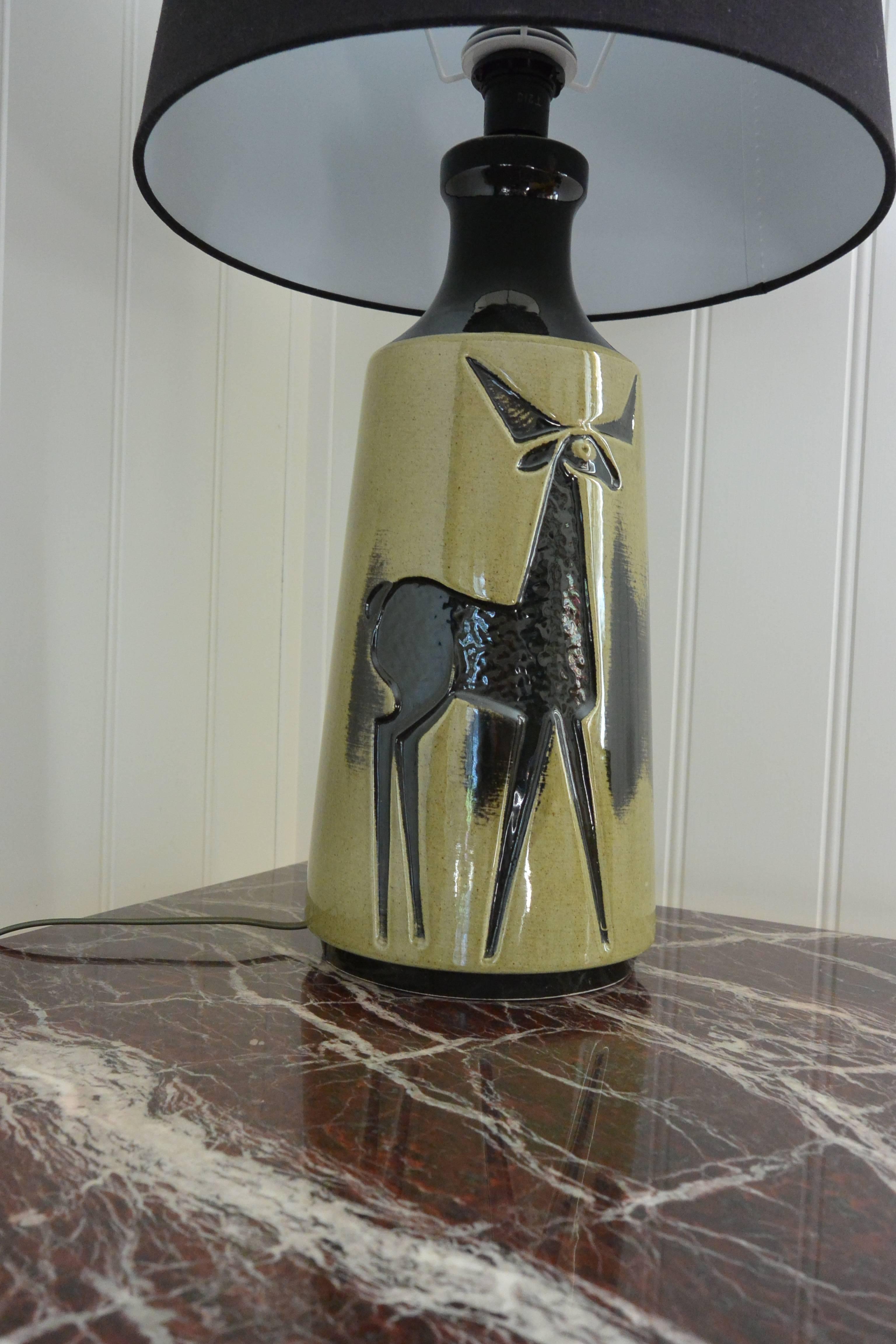 Fired Olive Green Stag Lamp, 1960s, AWF Norway For Sale