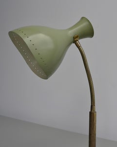 Olive green table lamp with brass details, Italy 1950's