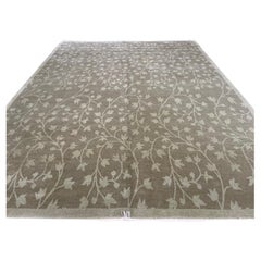 Olive Green Tulip and Vines All-Over Design Tibetan