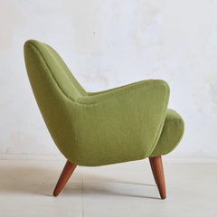 Olive Green Upholstered Armchair, Denmark 1950s