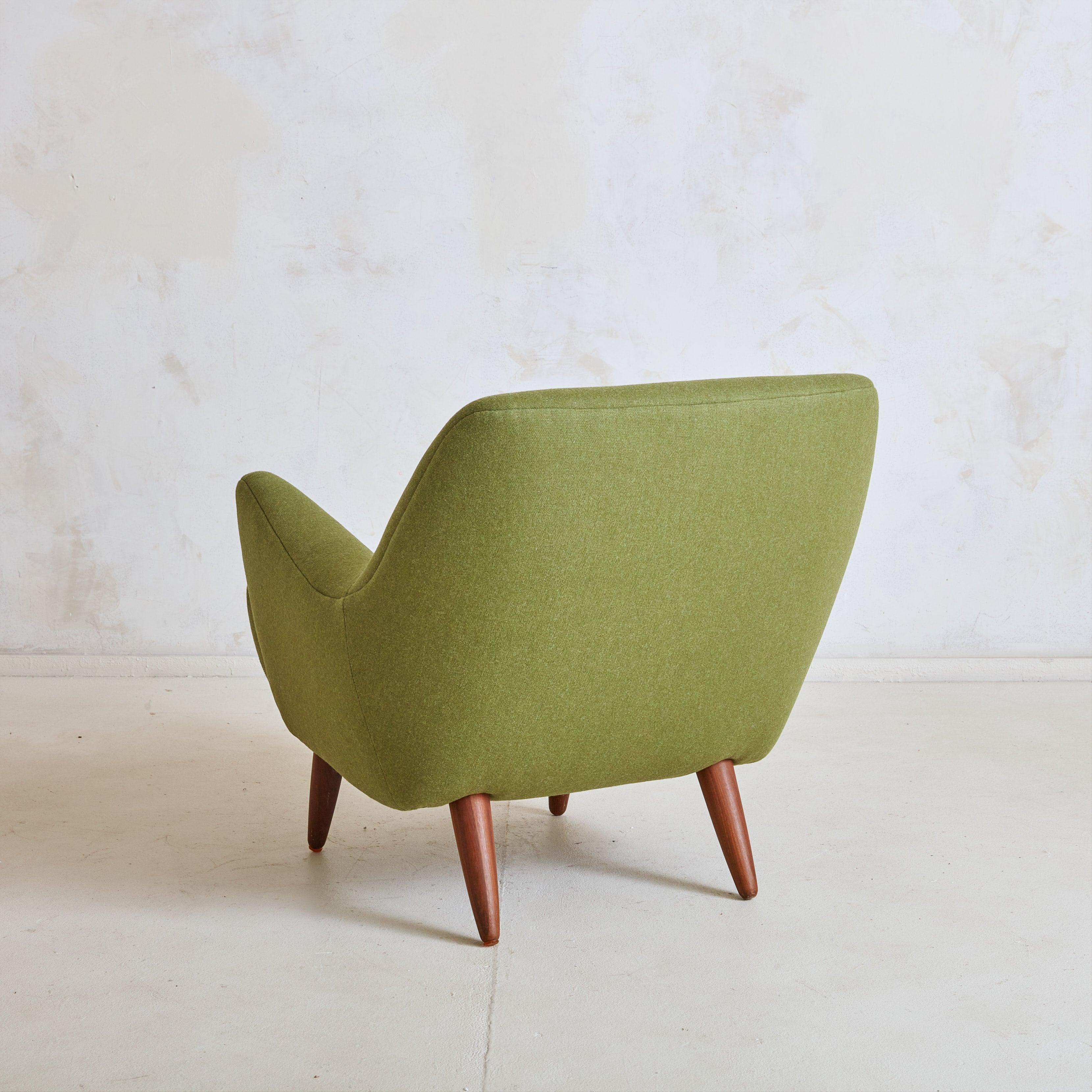 Scandinavian Modern Olive Green Upholstered Armchair, Denmark 1950s For Sale