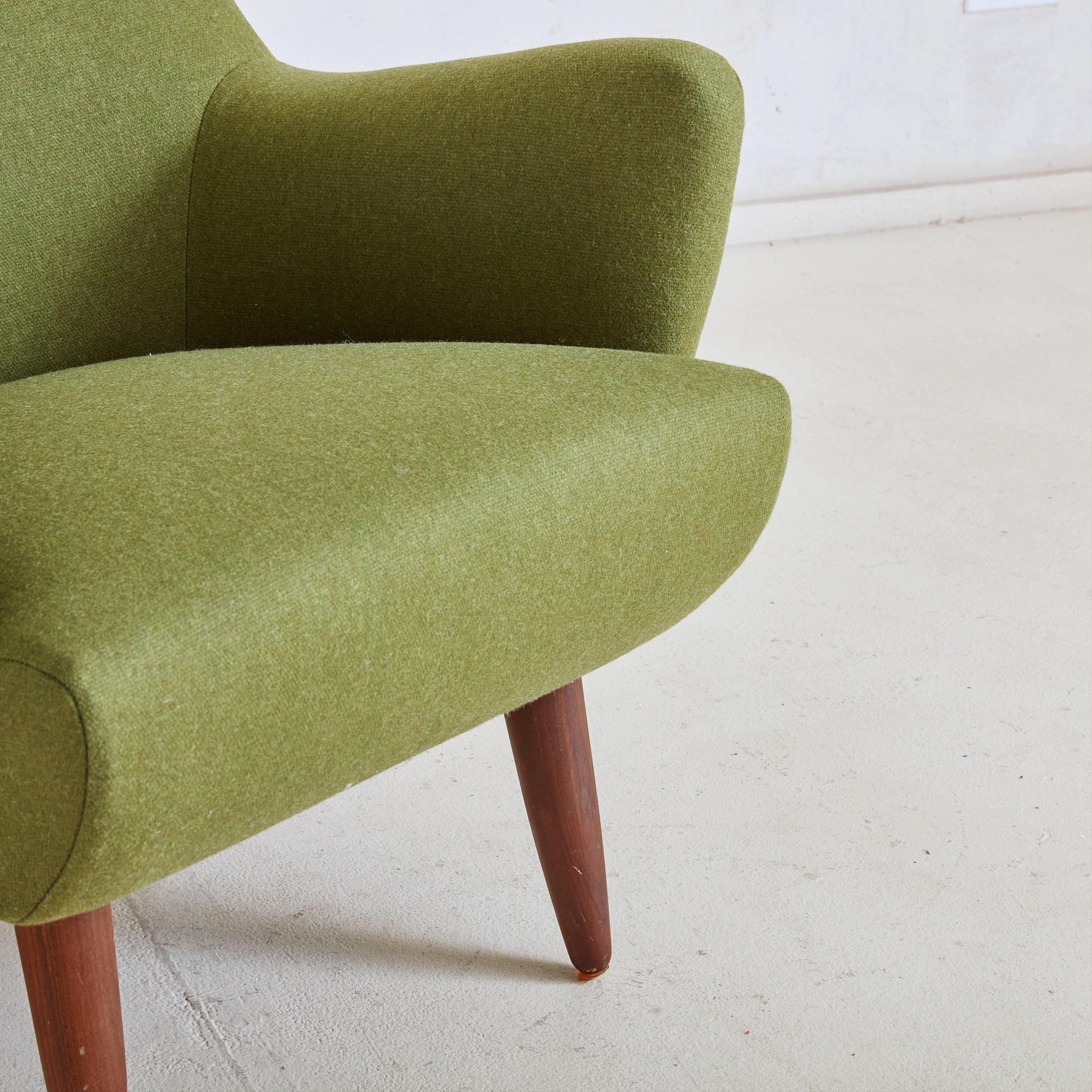 Danish Olive Green Upholstered Armchair, Denmark 1950s For Sale