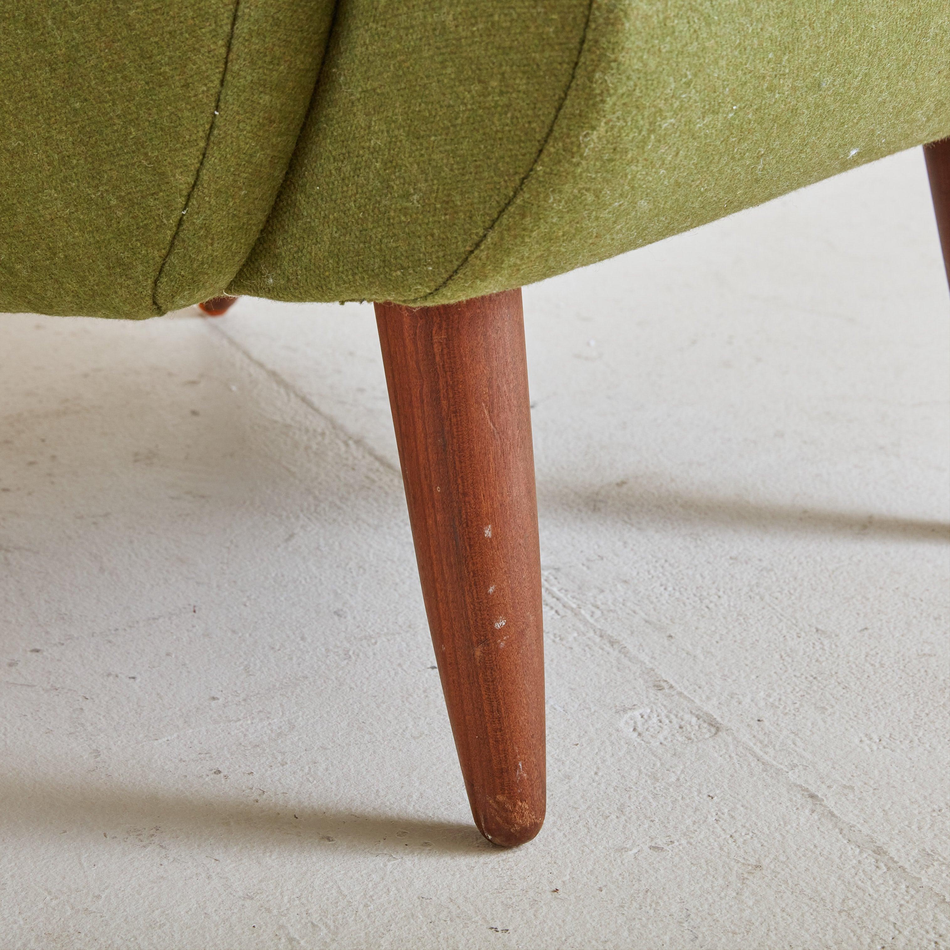 Olive Green Upholstered Armchair, Denmark 1950s In Excellent Condition For Sale In Chicago, IL