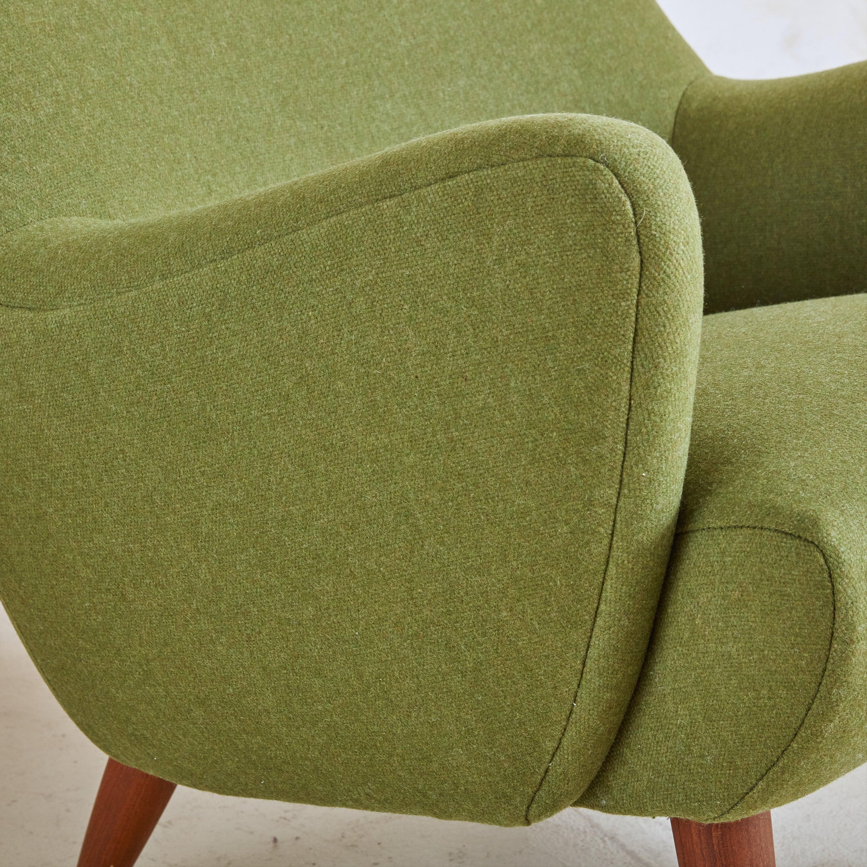Mid-20th Century Olive Green Upholstered Armchair, Denmark 1950s For Sale