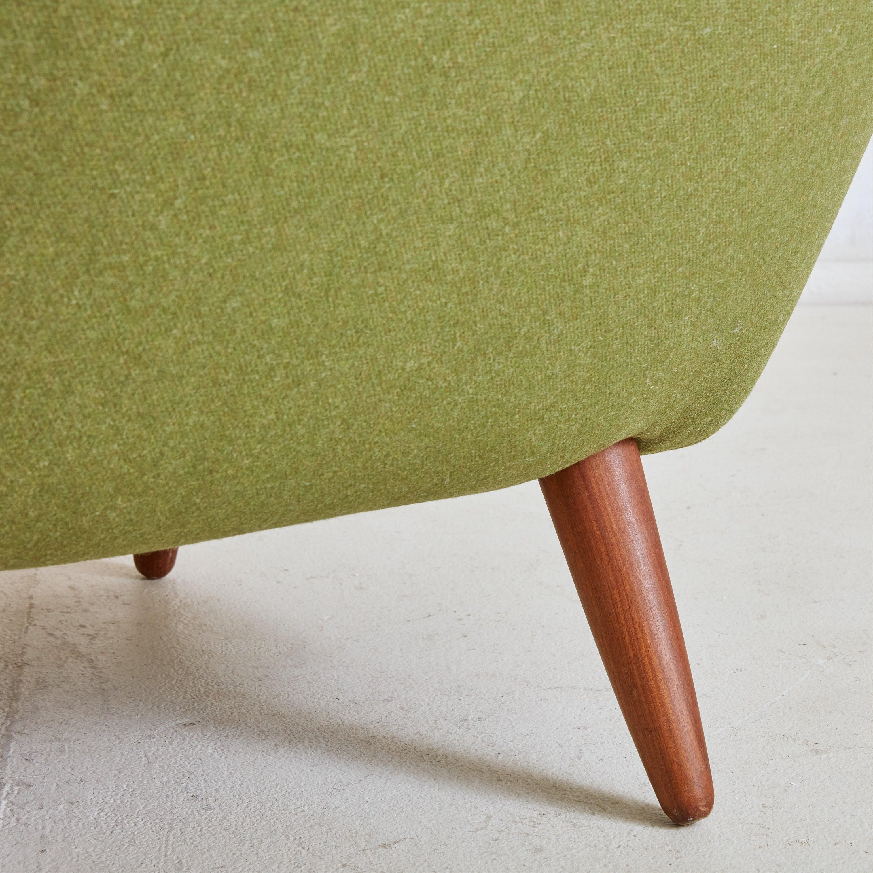 Fabric Olive Green Upholstered Armchair, Denmark 1950s For Sale