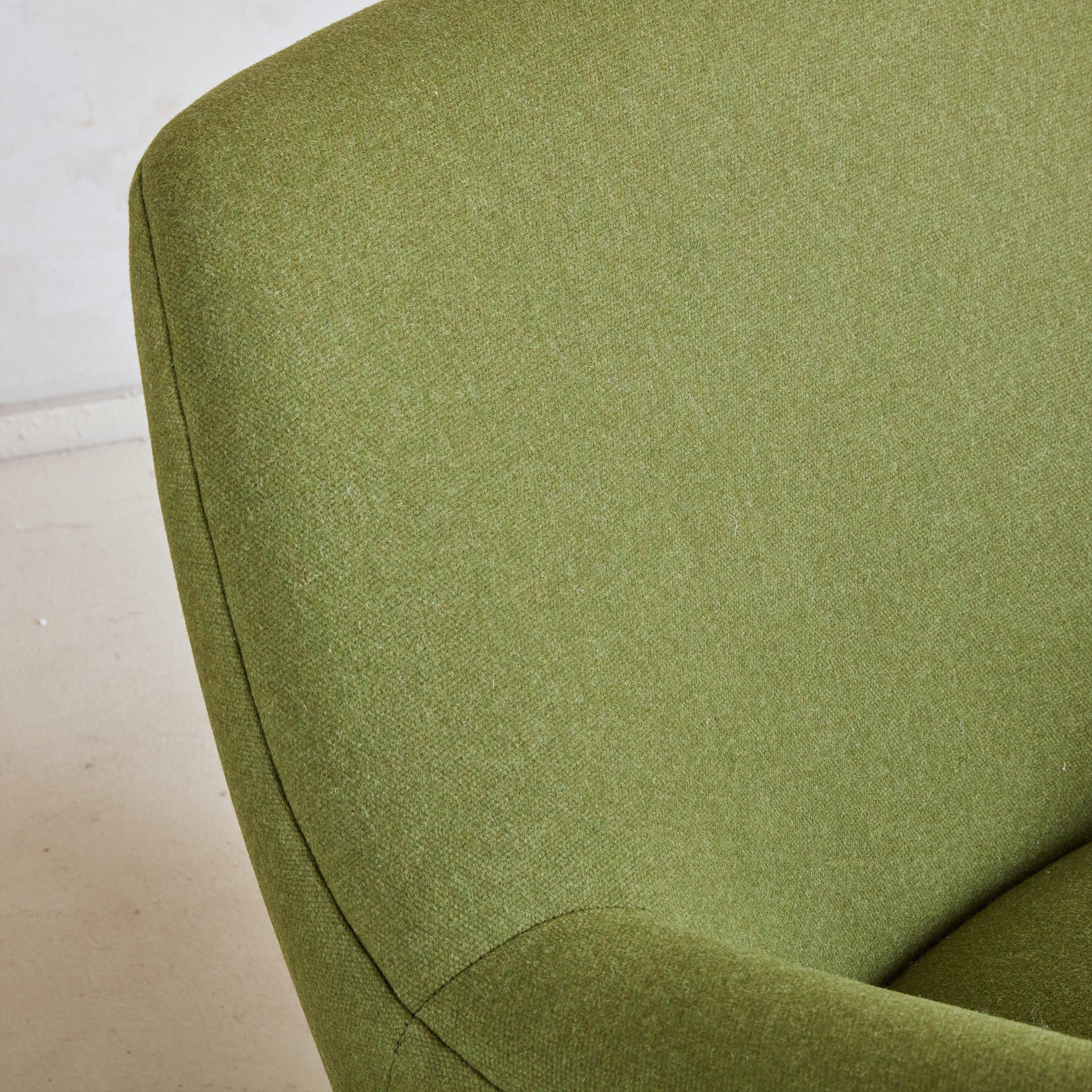 Olive Green Upholstered Armchair, Denmark 1950s For Sale 1