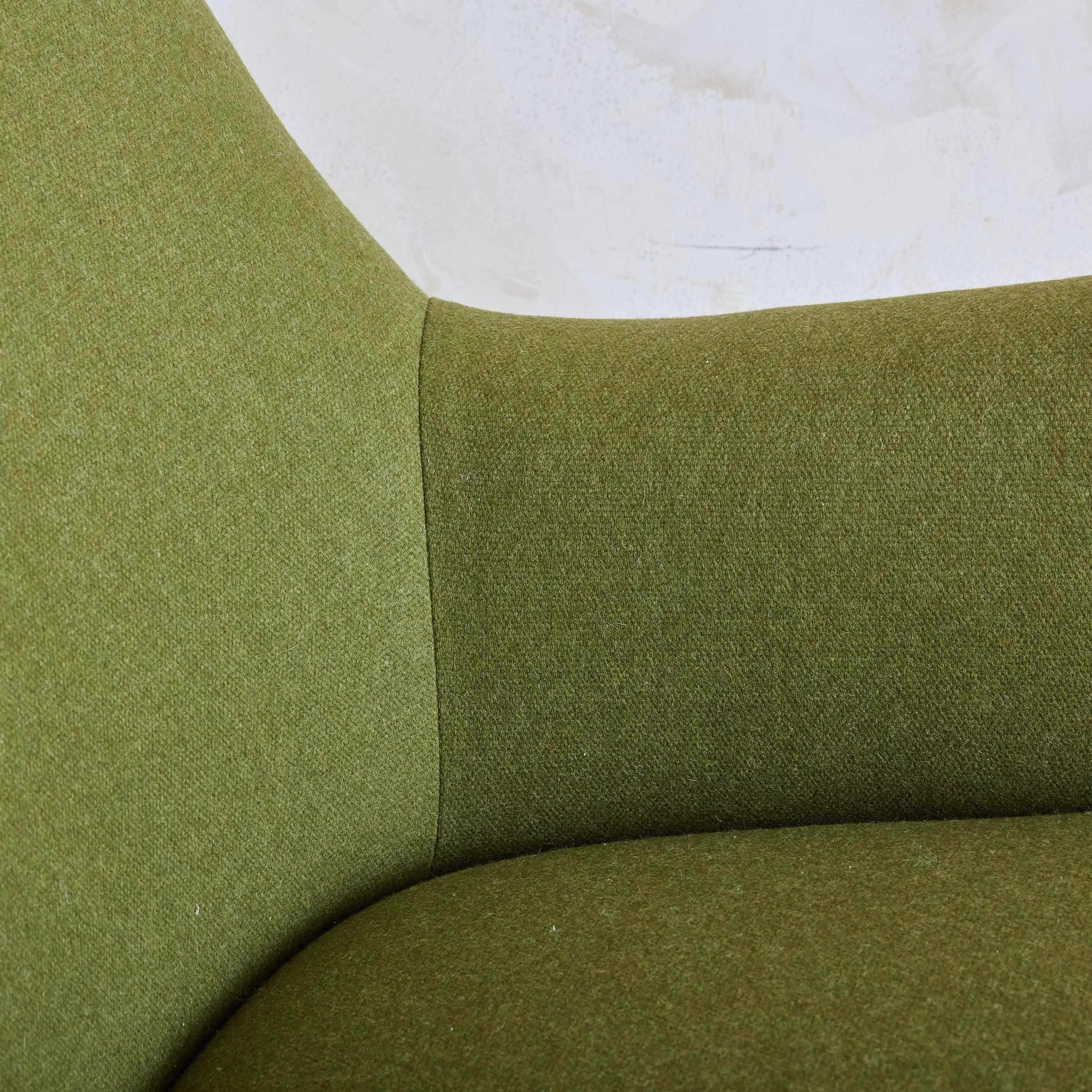 Olive Green Upholstered Armchair, Denmark 1950s For Sale 2