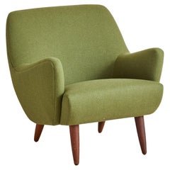 Olive Green Upholstered Armchair, Denmark 1950s