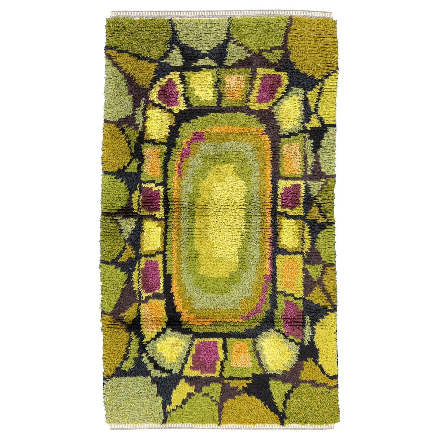 Handmade Vintage Swedish Rya Rug, 1950s, 1P115 For Sale at 1stDibs