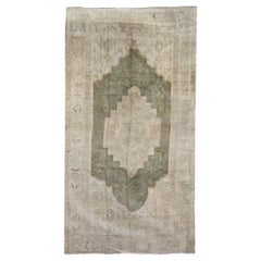 Olive, Ivory and Beige Handmade Wool Turkish Old Anatolian Konya Distressed Rug Olive, Ivory and Beige Handmade Wool Turkish Old Anatolian Konya Distressed Rug