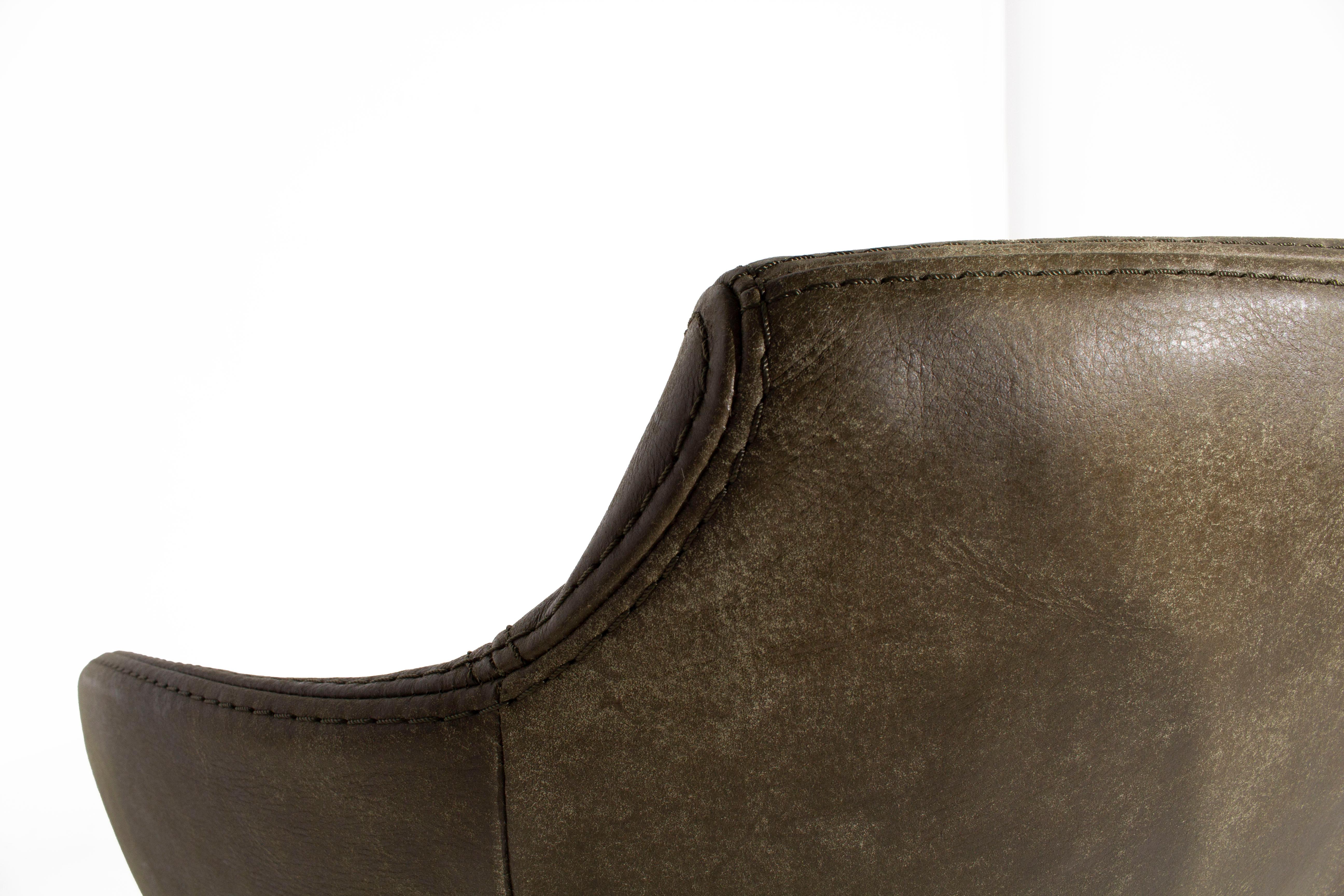Contemporary Olive Leather Club Dining Chair For Sale