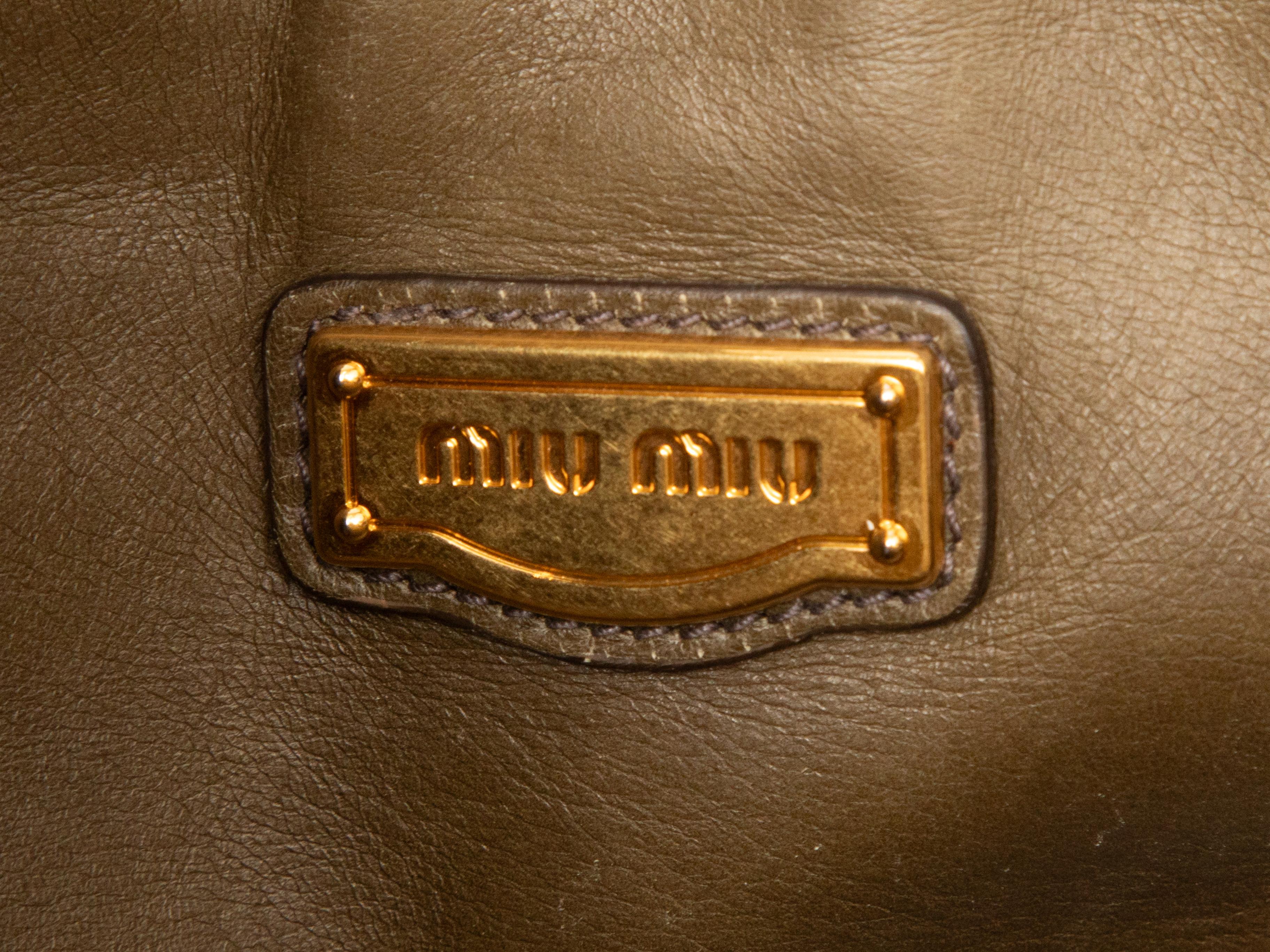 Olive Miu Miu Leather Tote Bag In Good Condition In New York, NY