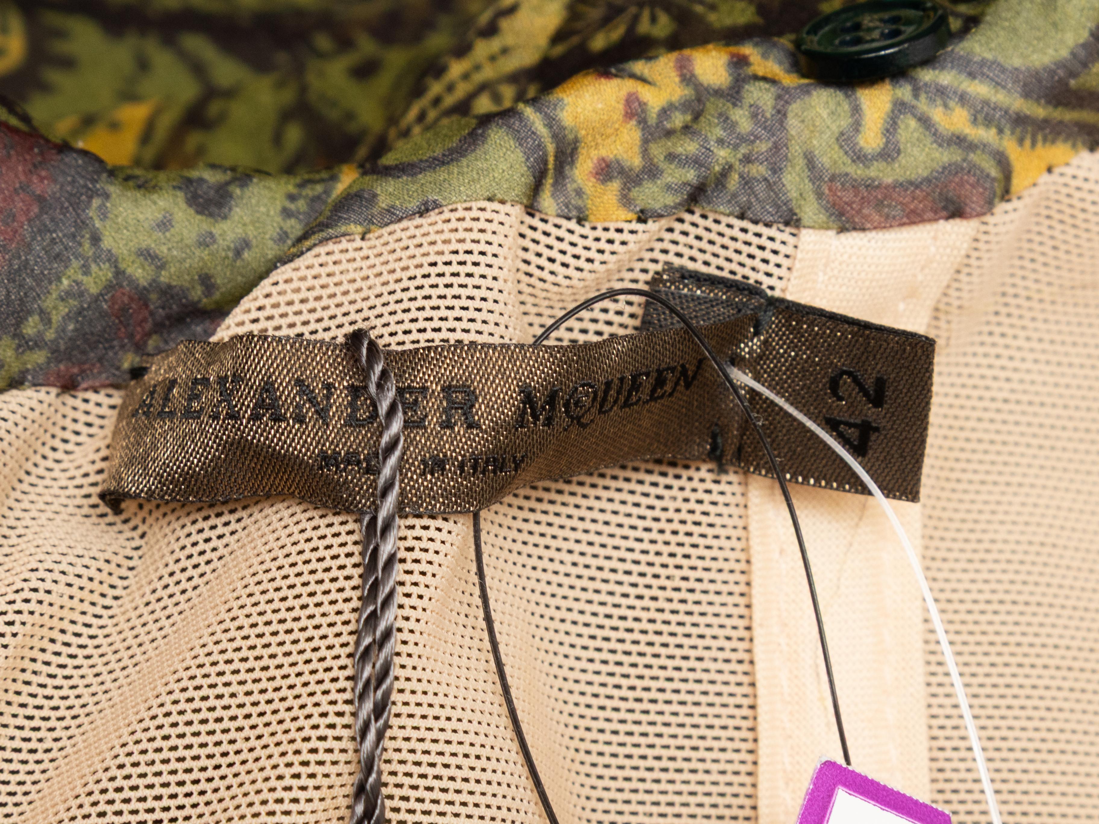 Olive & Multicolor Alexander McQueen Seiden Paisley Trägerloses Kleid Größe IT 42 im Zustand „Gut“ im Angebot in New York, NY