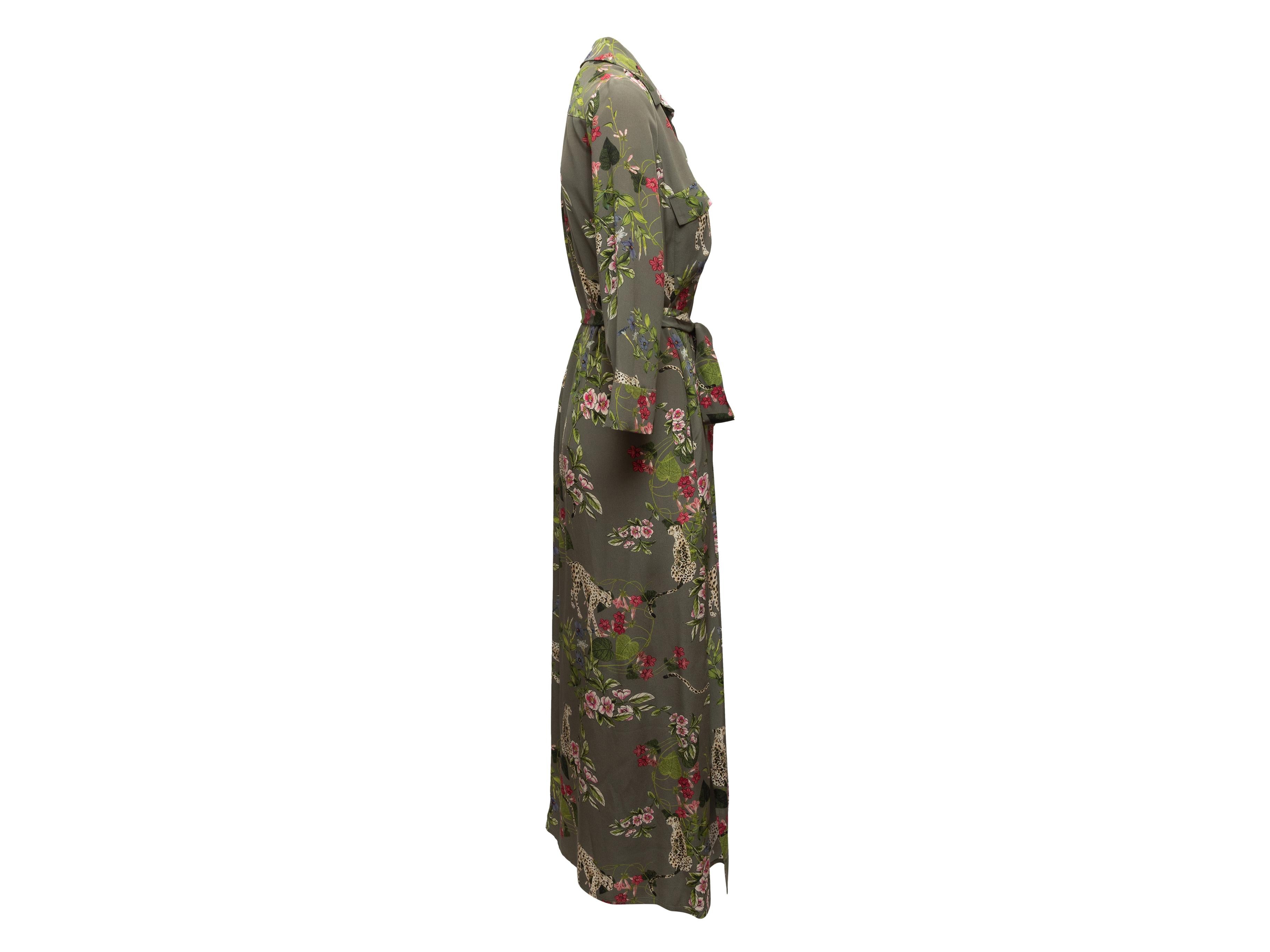 Olive & Multicolor L'Agence Cheetah & Floral Print Maxi Dress In Excellent Condition In New York, NY