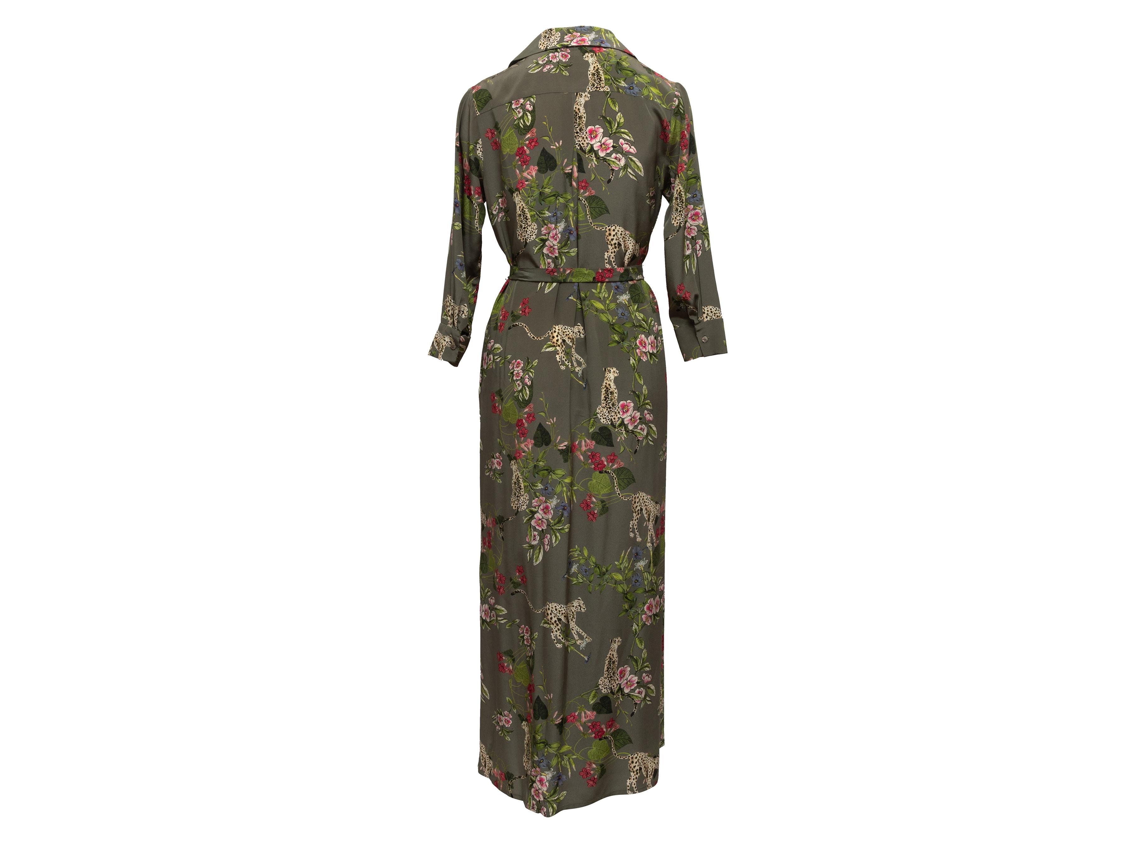 Women's Olive & Multicolor L'Agence Cheetah & Floral Print Maxi Dress