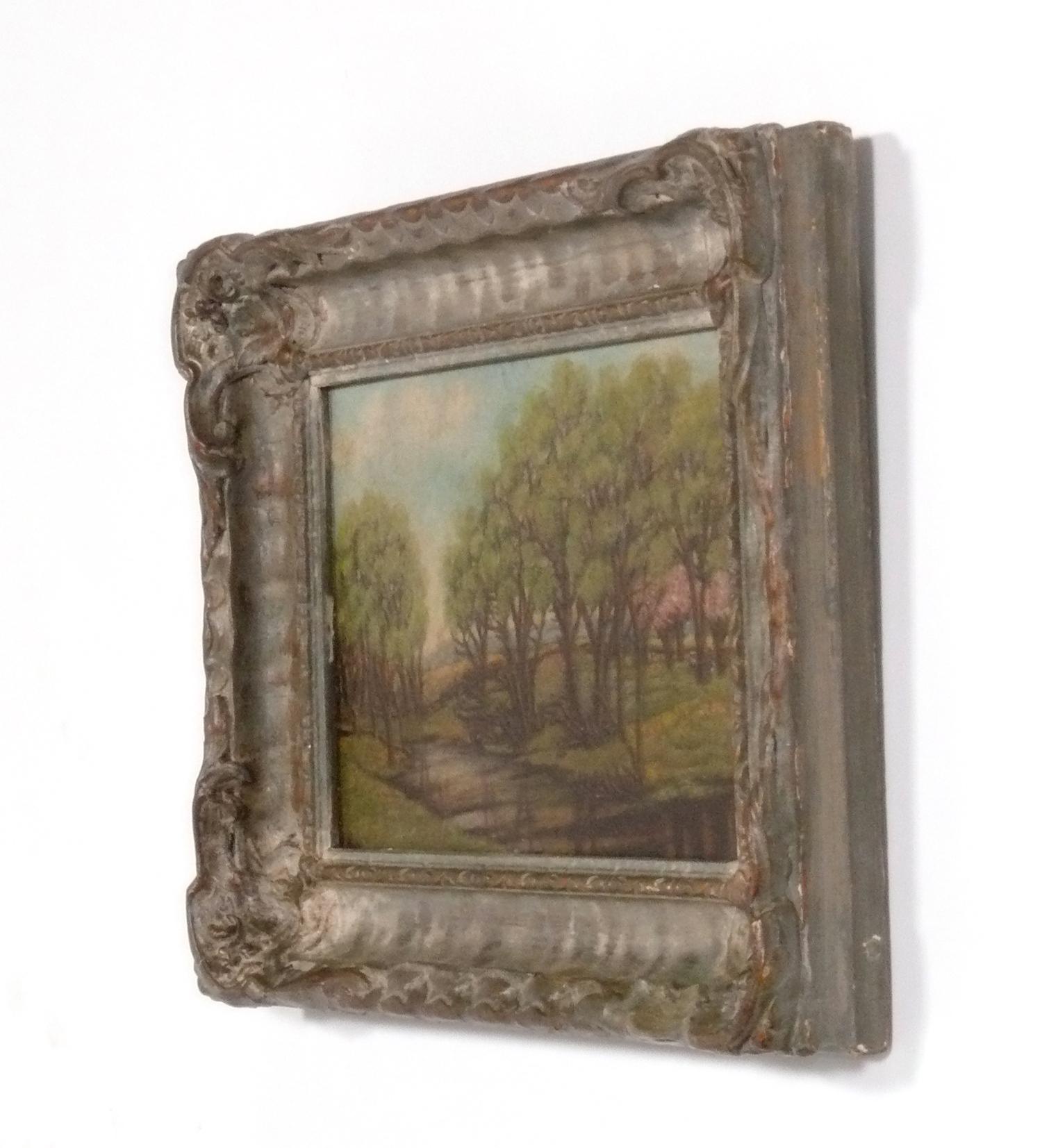 Peinture originale de paysage sur carton par Oliver Parker Black, Américain, vers la fin du 19e siècle - début du 20e siècle. Il mesure 14