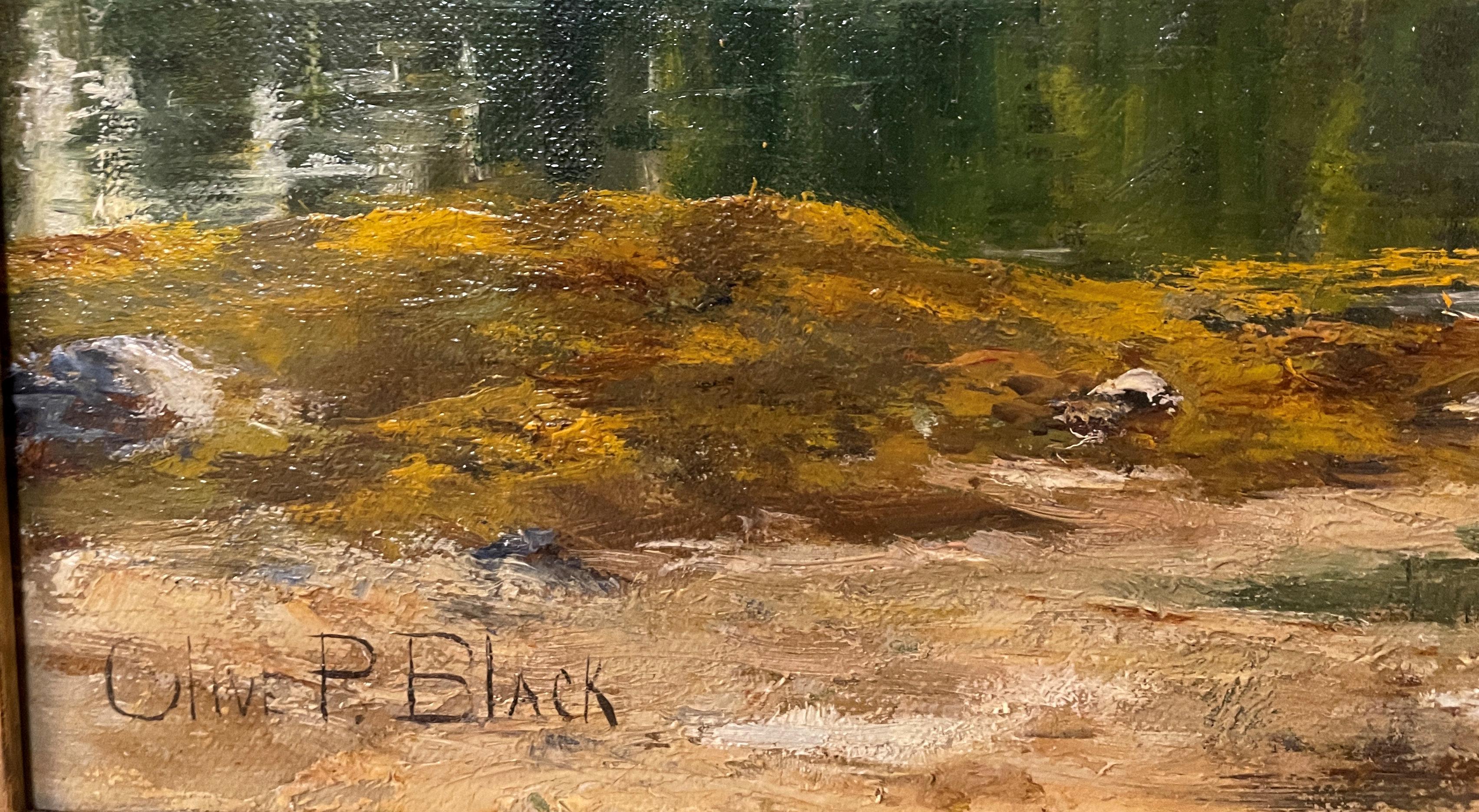 „Boats Near An Inlet“, Olive Parker, schwarze, weibliche Künstlerin, Tonalismus-Landschaft (Schule von Barbizon), Painting, von Olive Parker Black