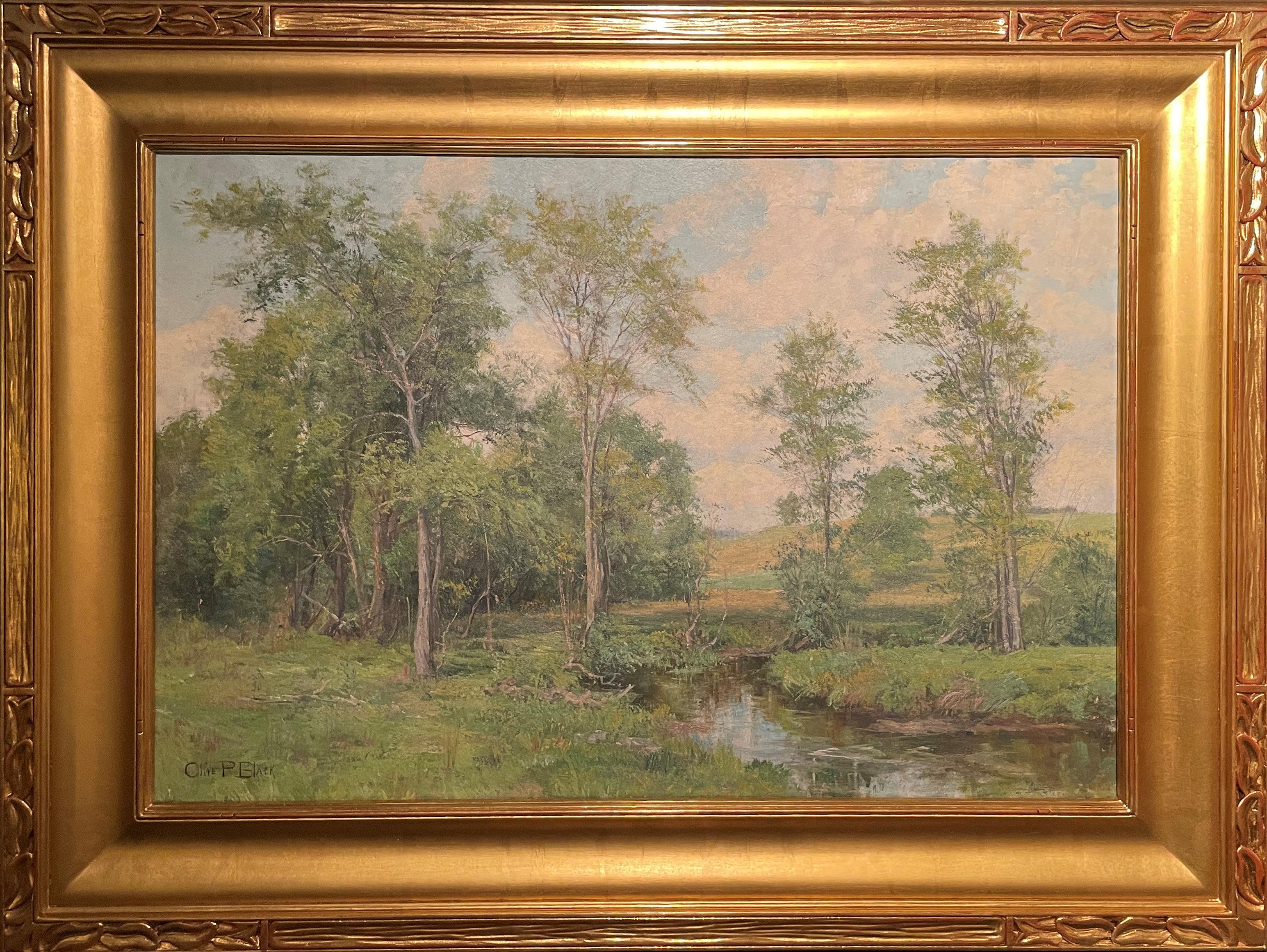 « Verdant paysage d'été », Olive Parker Noir, Tonalisme, Artiste Femme Stream - Painting de Olive Parker Black