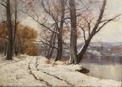 "Paisaje invernal con lago", Olive Parker Black, Paisaje nevado tonalista