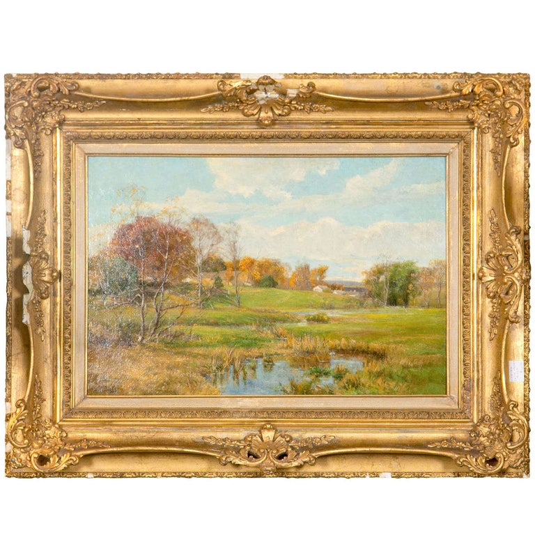 Olive Parker Black Signed Oil on Canvas Autumn Landscape Giltwood Gold ...
