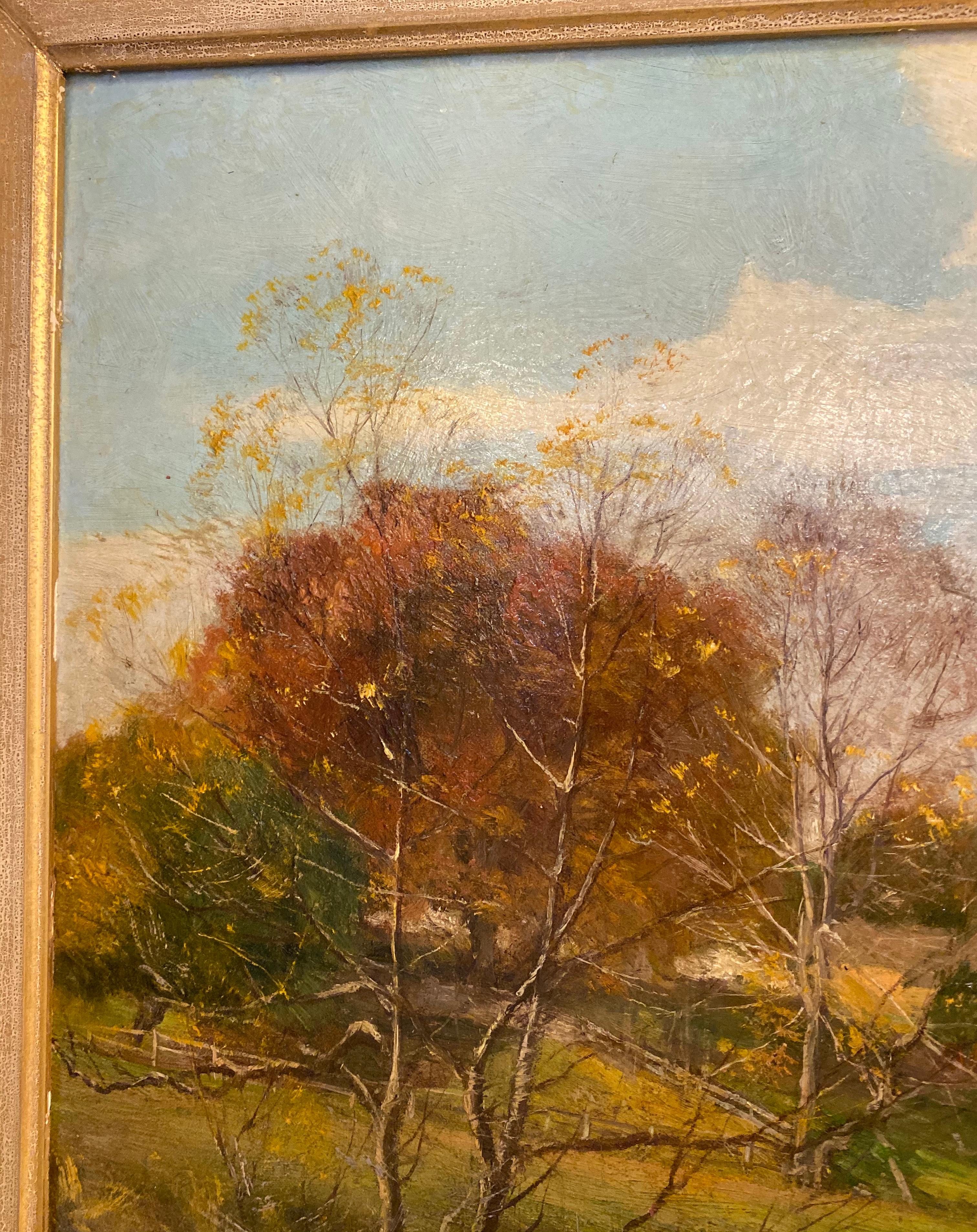 American Olive Parker Black Signed Oil on Canvas Autumn Landscape Giltwood Gold Frame For Sale