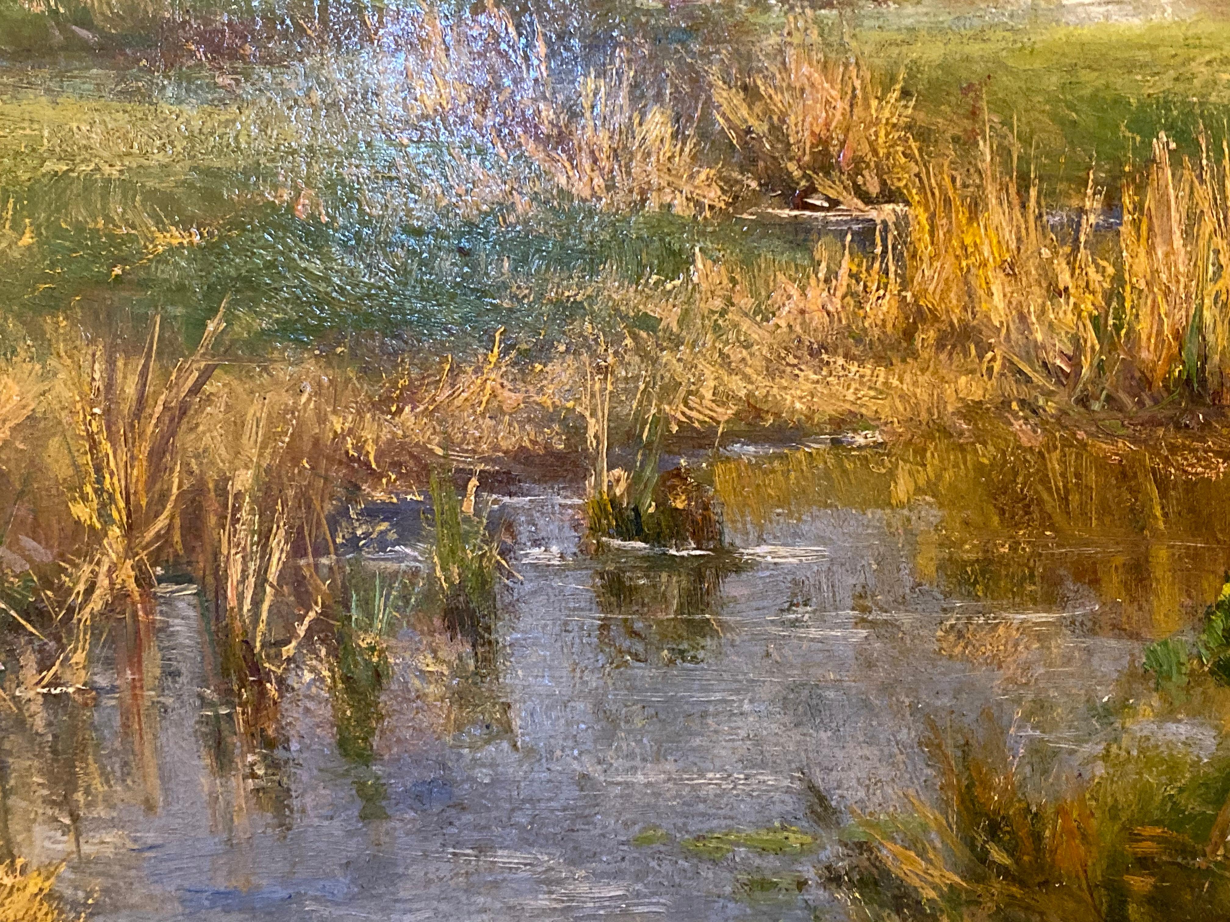 20th Century Olive Parker Black Signed Oil on Canvas Autumn Landscape Giltwood Gold Frame For Sale