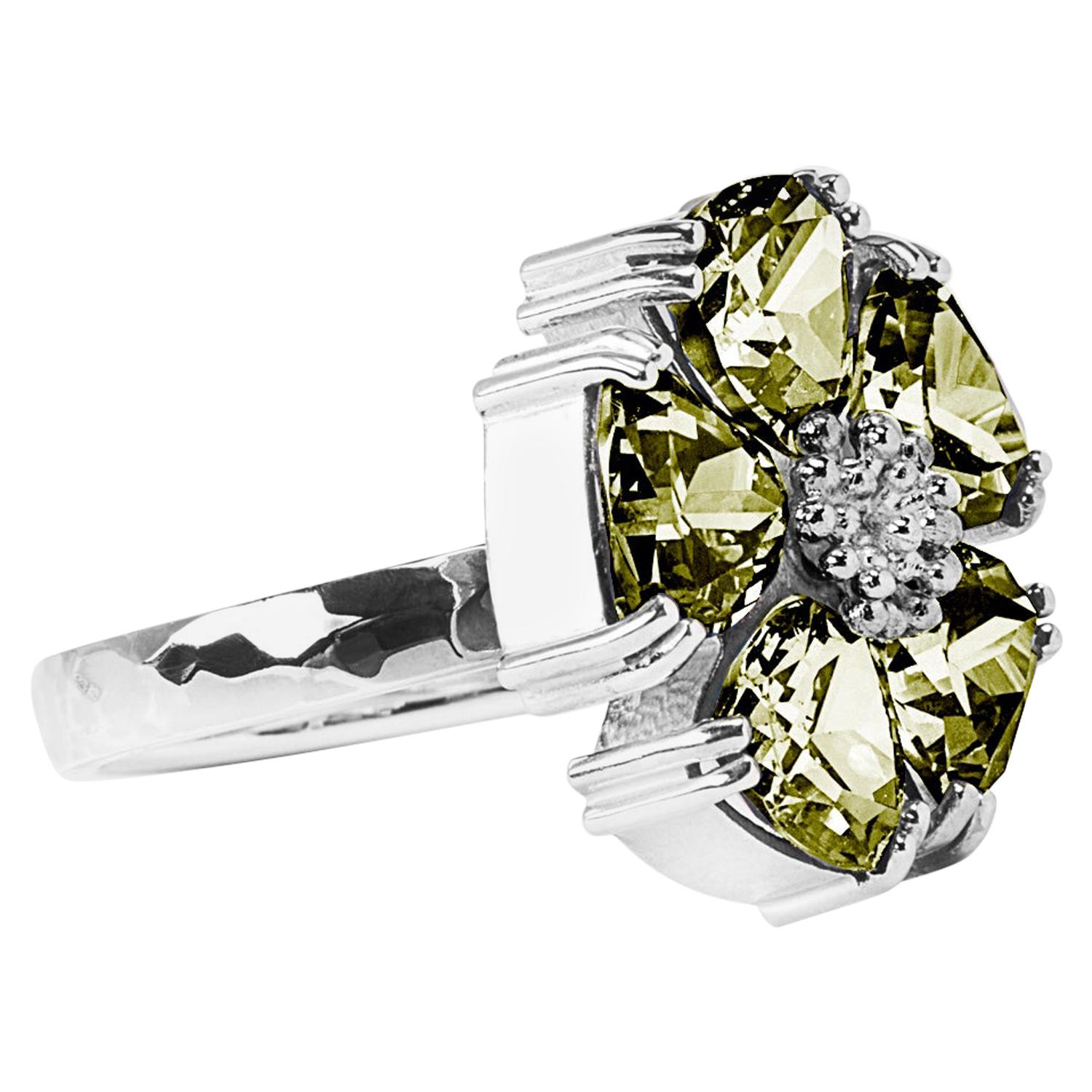 Olive Peridot Blossom Large Stone Ring For Sale