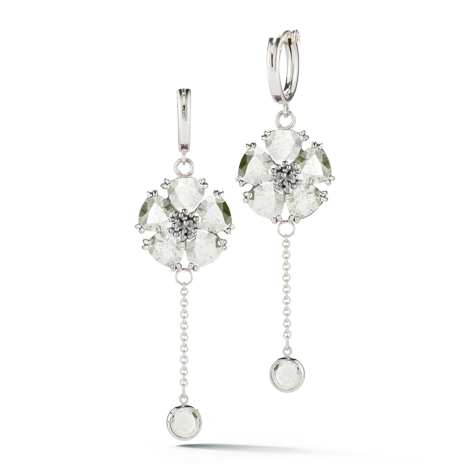 Designed in NYC

.925 Sterling Silver 2 x 6 mm Olive Peridot Blossom Stone Small Hoop Chain Earrings. No matter the season, allow natural beauty to surround you wherever you go. Blossom stone small hoop chain earrings: 

	Sterling silver