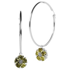 Olive Peridot Blossom Stone Dangle Hoops