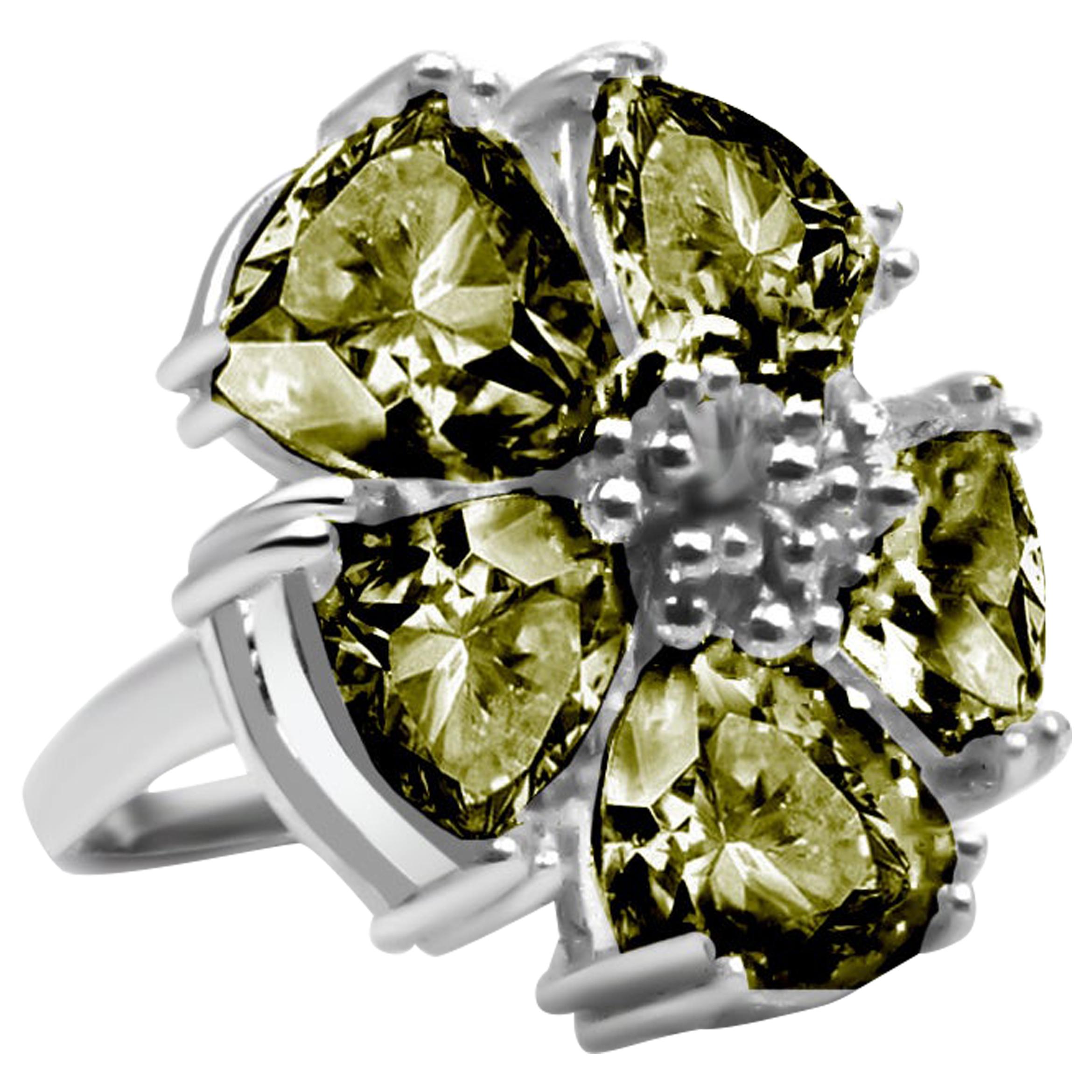 Olive Peridot Blossom Stone Ring For Sale