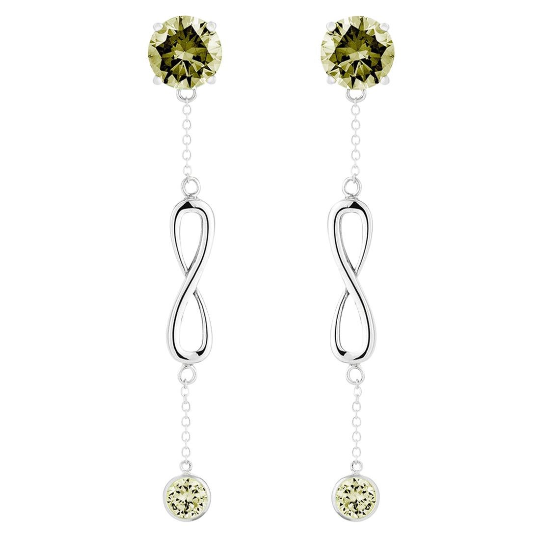 Olive Peridot Double Stone Infinity Chain Earrings For Sale