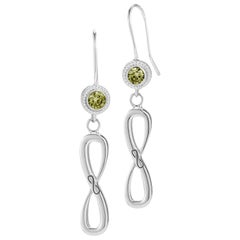 Olive Peridot Infinity Stone Stud Wire Hook Earrings