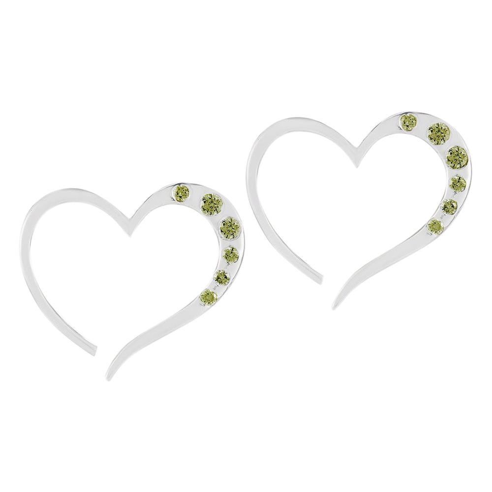 Olive Peridot Open Heart Pavé Stud Earrings For Sale