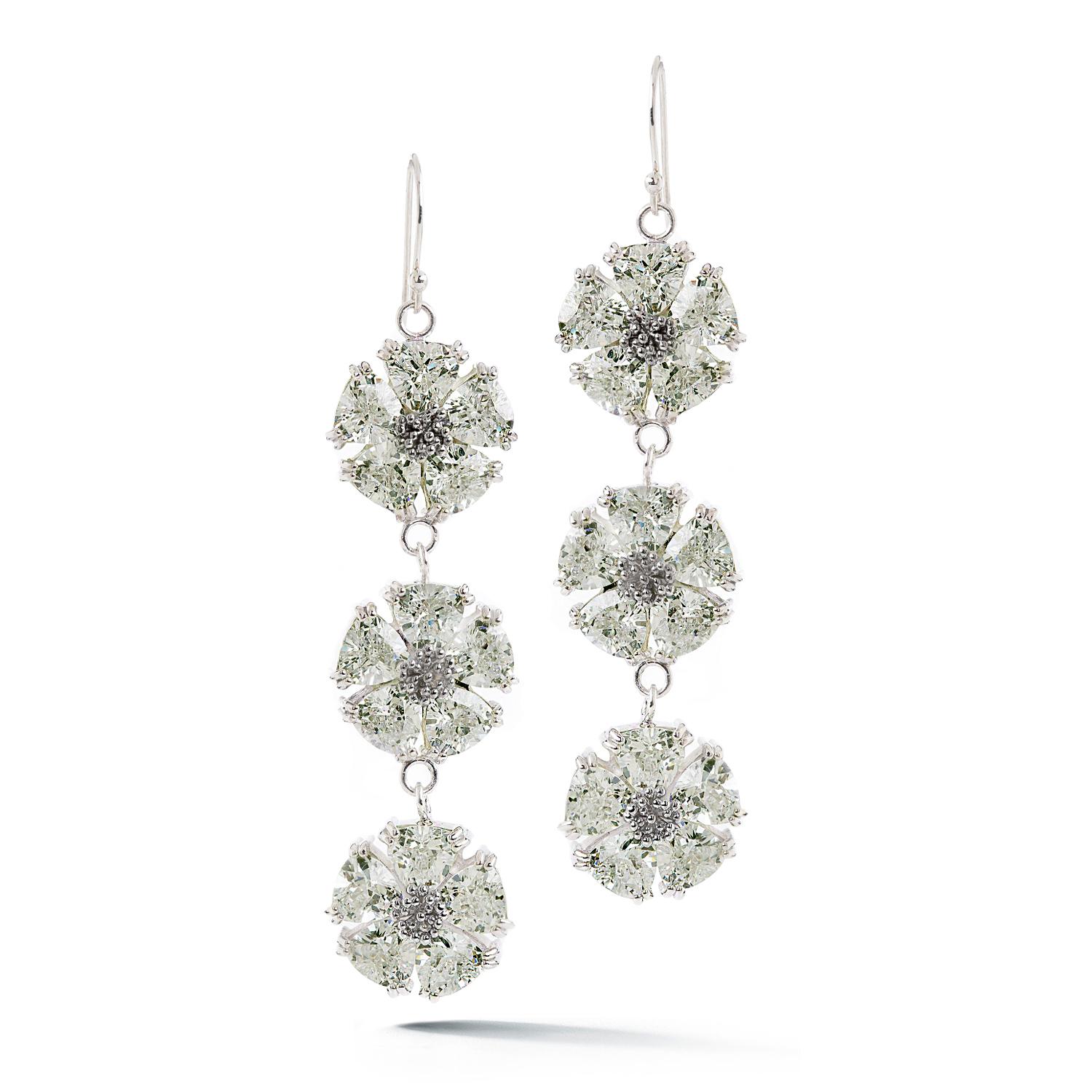 Trillion Cut Olive Peridot Triple Blossom Stone Bling Earrings For Sale