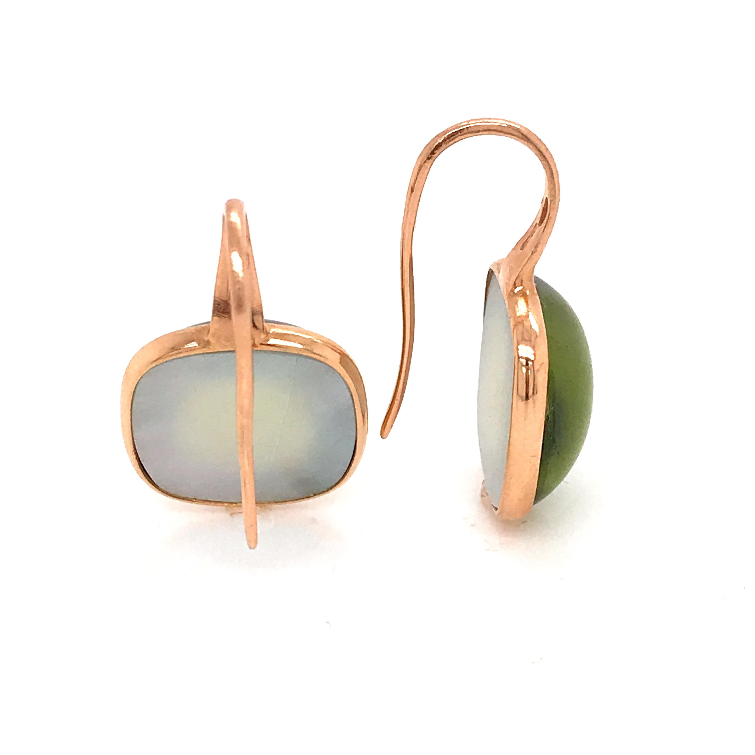 Artisan Olive Quartz and Pink Gold 18 Karat Drop Earrings