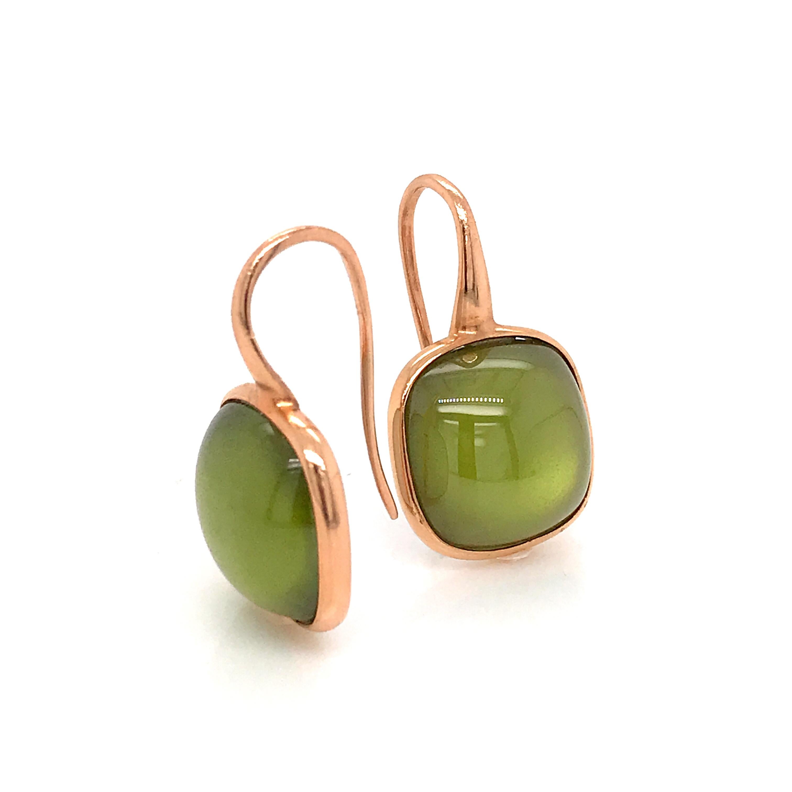 Cabochon Olive Quartz and Pink Gold 18 Karat Drop Earrings