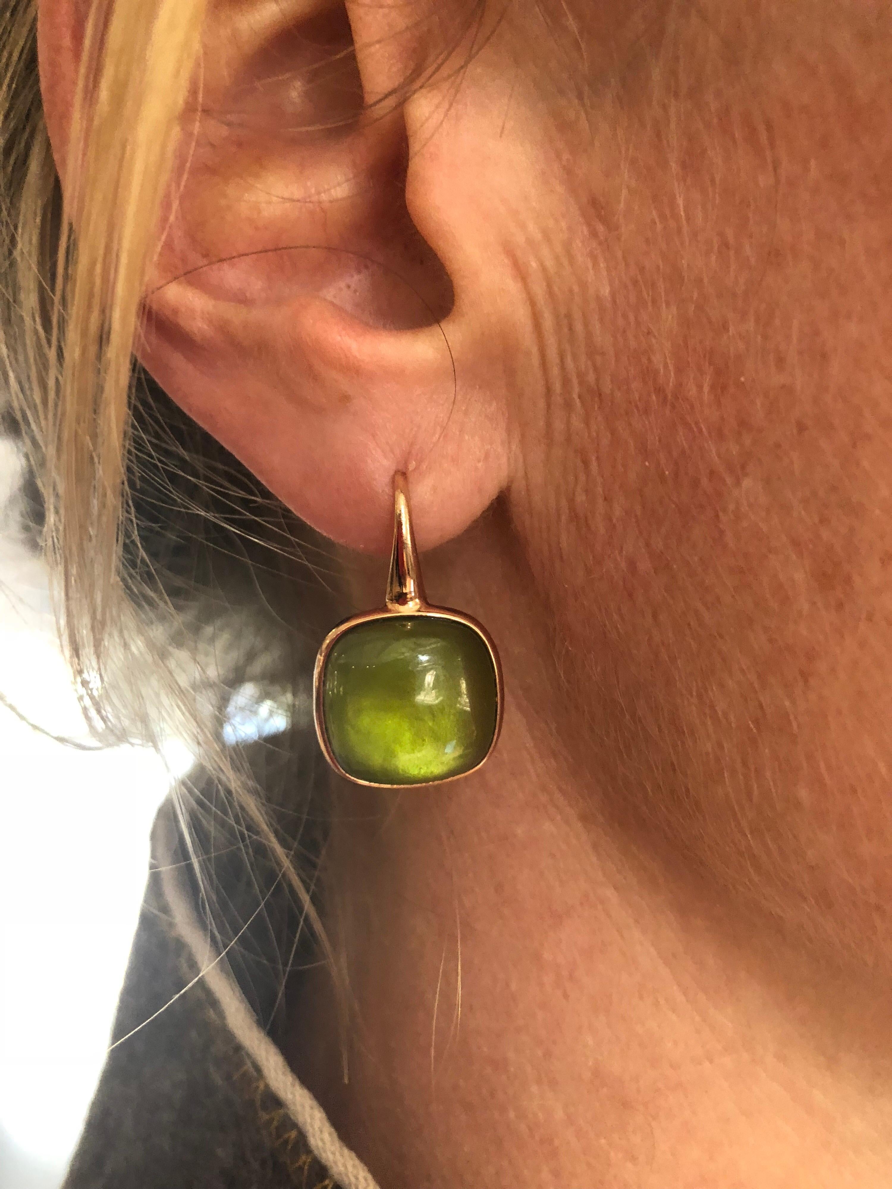 Olive Quartz and Pink Gold 18 Karat Drop Earrings 3