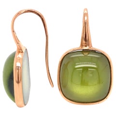 Olive Quartz and Pink Gold 18 Karat Drop Earrings