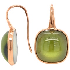 Olive Quartz and Pink Gold 18 Karat Drop Earrings