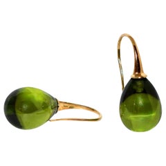 Olive Quartz and Yellow Gold 18 Karat Drop Earrings