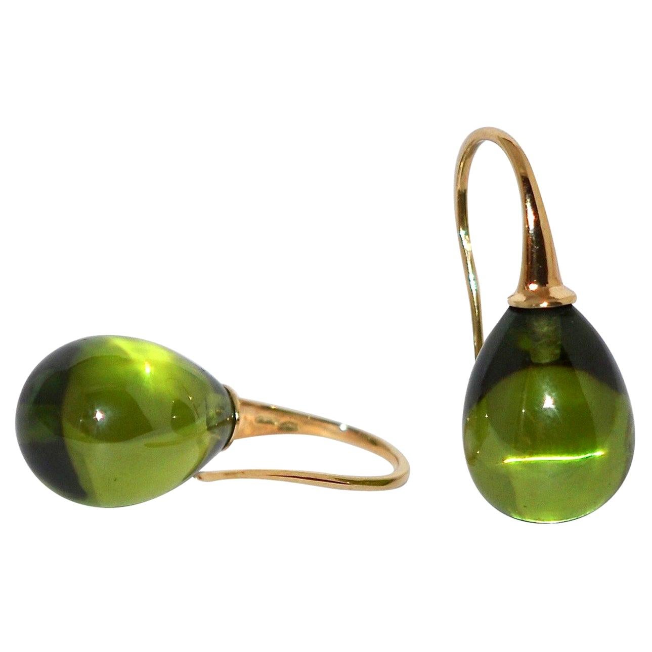 Olive Quartz and Yellow Gold 18 Karat Drop Earrings