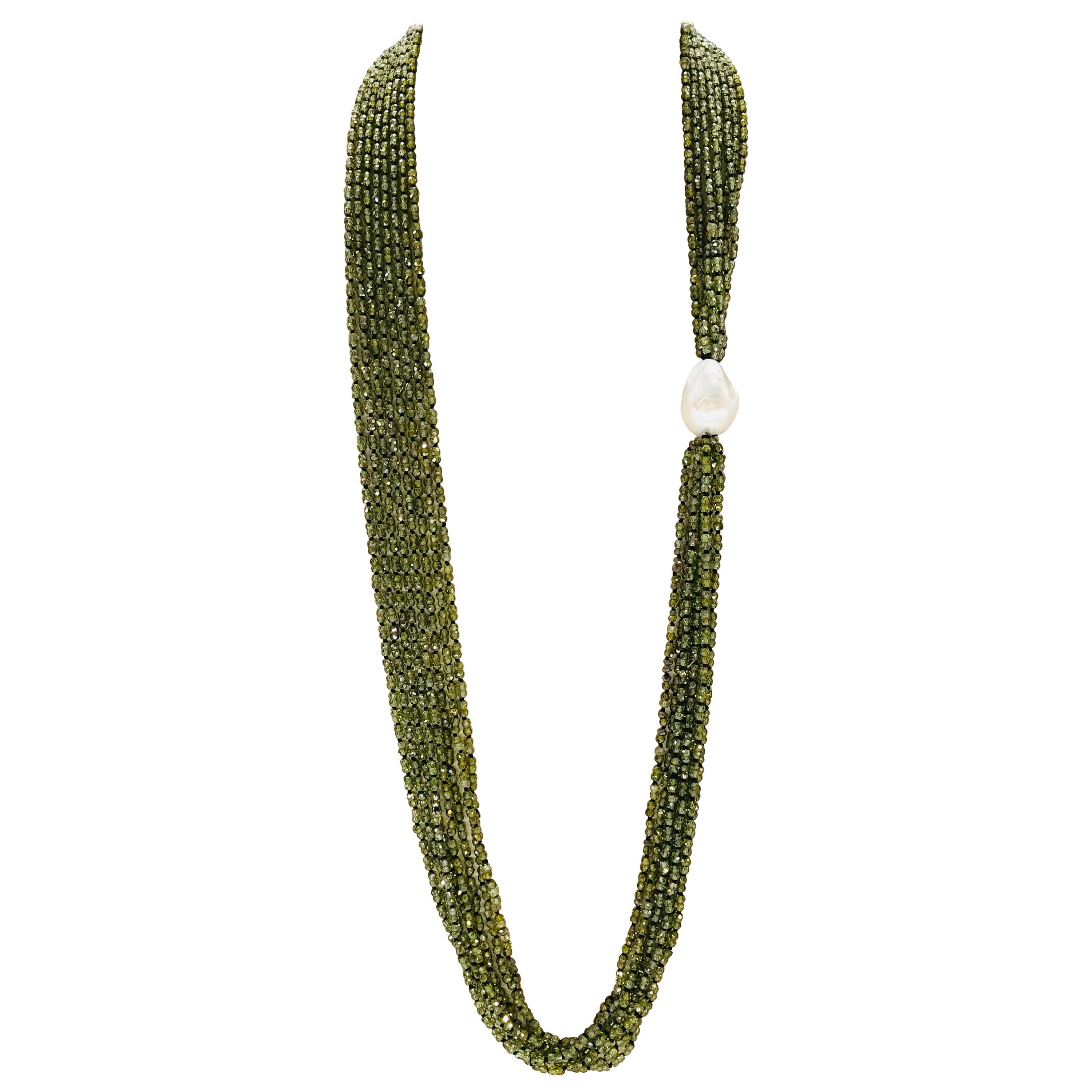 Olive Quartz Pearl and Baroque South Sea Pearl Multi-Strand Necklaces