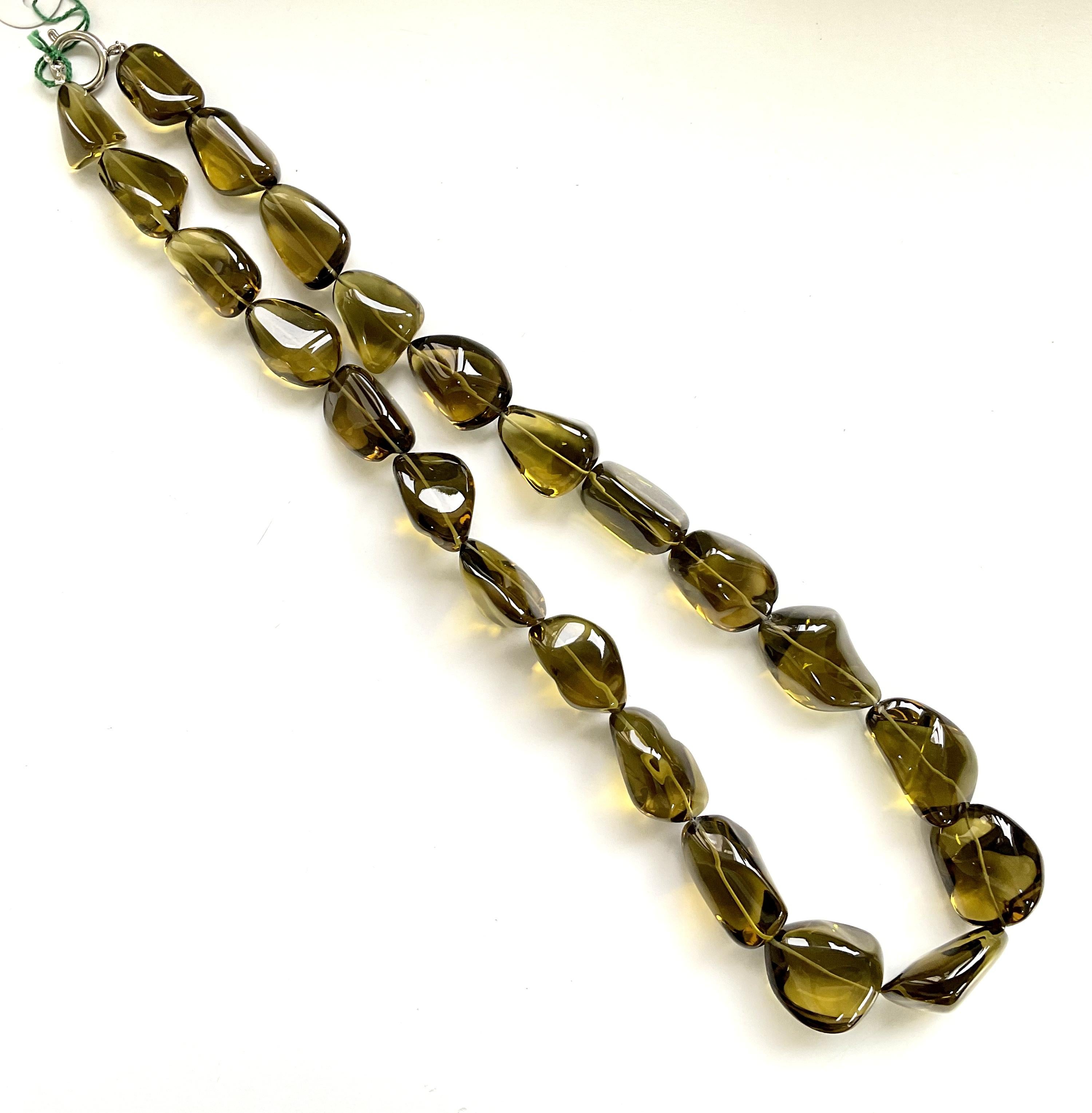 Art Deco Olive Quartz Top Quality 1407.00 Carats Plain Tumbled Necklace Natural Gemstone For Sale