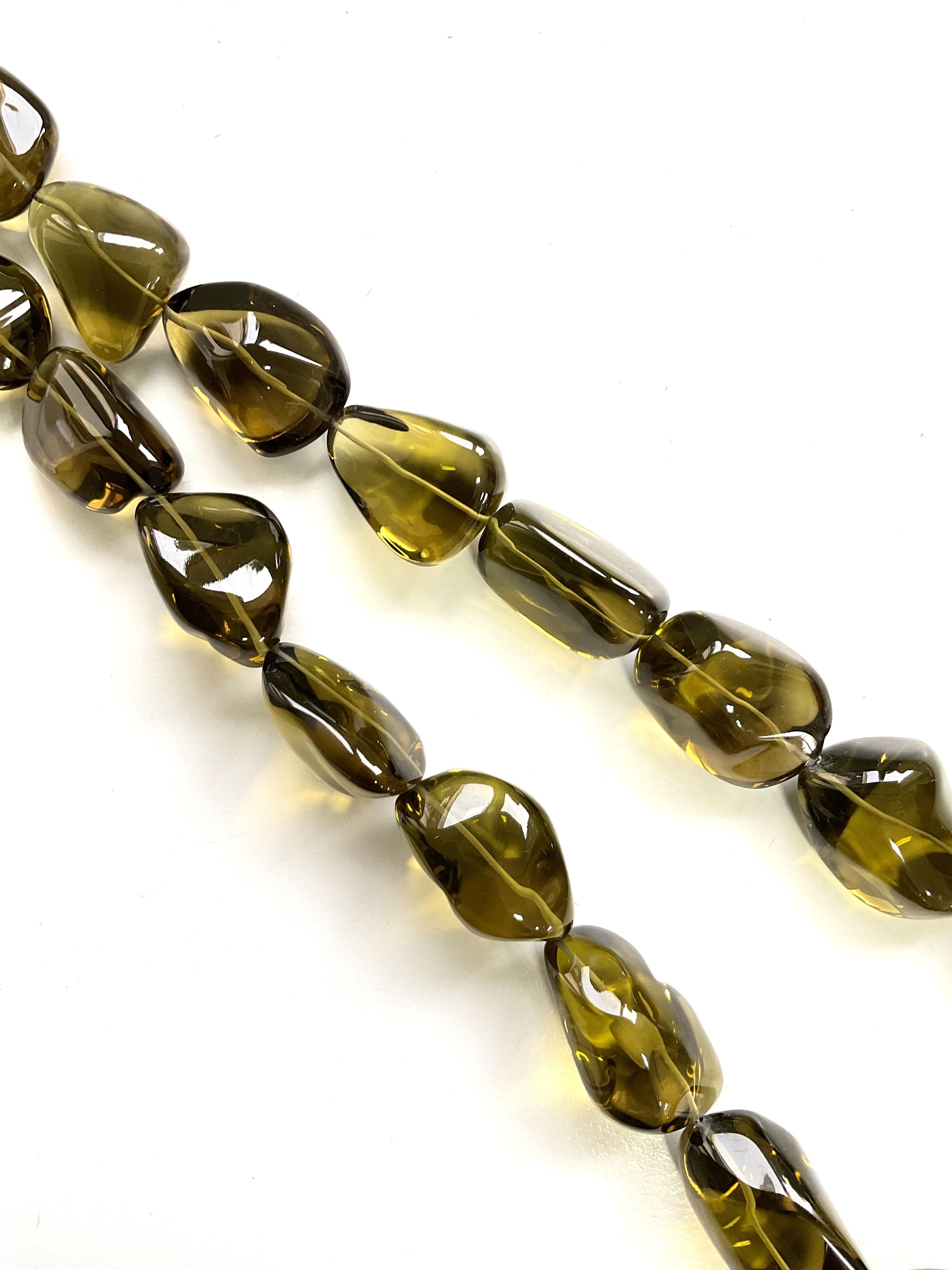 Women's or Men's Olive Quartz Top Quality 1407.00 Carats Plain Tumbled Necklace Natural Gemstone For Sale